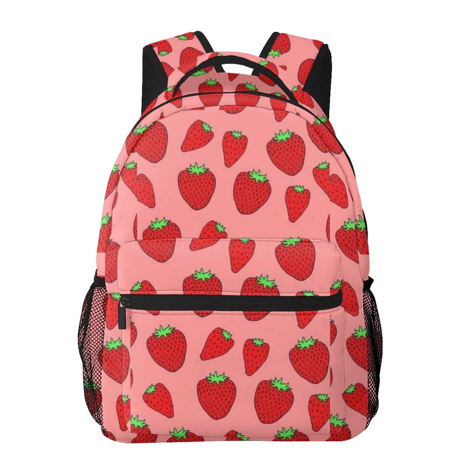 Waterproof Strawberry Fruit Print School Backpack for Boys & Girls - Lightweight Travel Bookbag, Durable Shoulder Bag for School, College, Day Trips & Outdoor Adventures