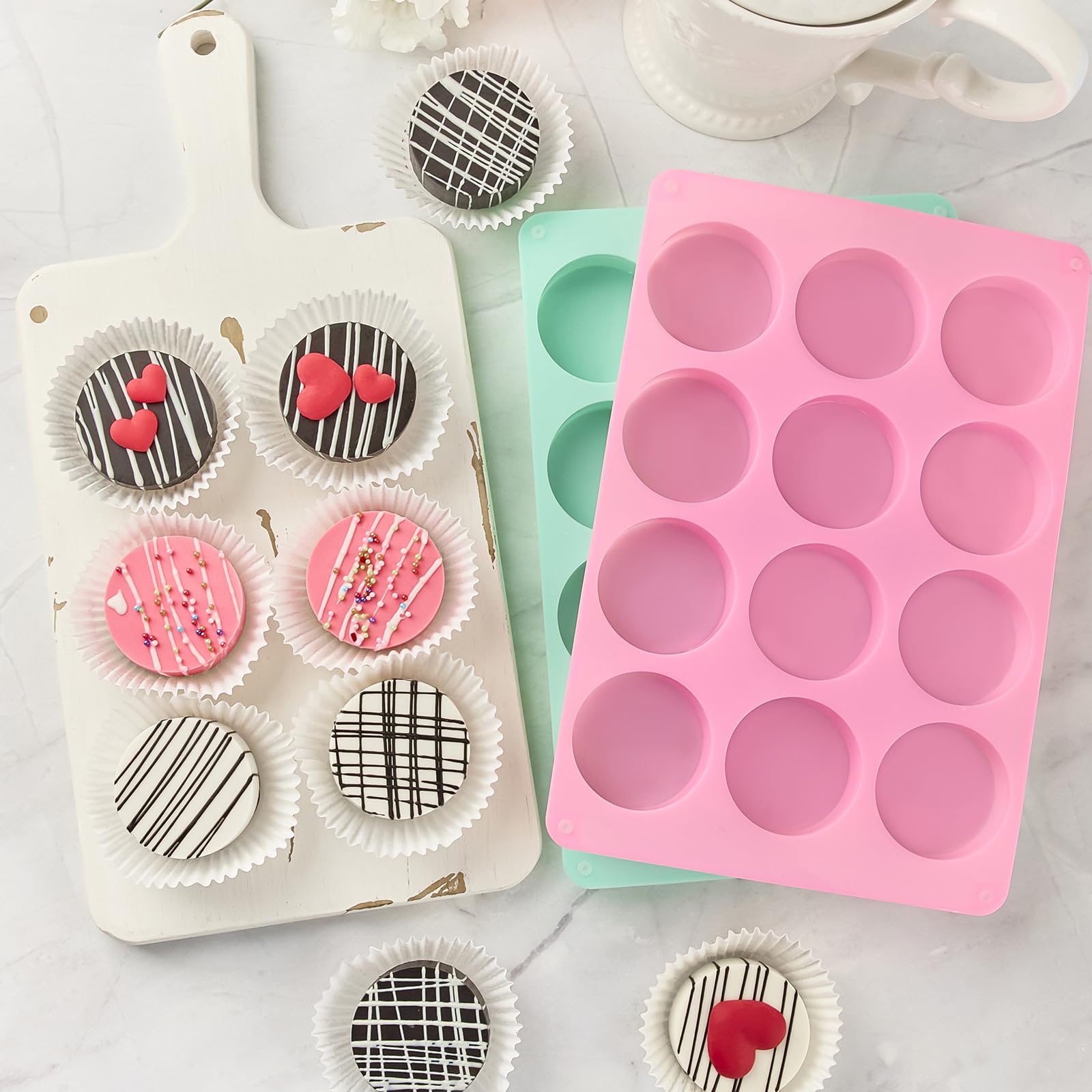 12-Cavity Silicone Chocolate Covered Oreo Mold - Non-Stick Round Baking Molds for Mini Cakes, Cookies & Jelly (2-Pack) | Perfect for Birthday Parties, DIY Desserts & Holiday Treats