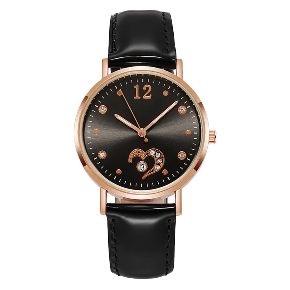 Hemobllo Women's Rhinestone Luminous Quartz Watch - Red Minimalist Faux Leather Wristwatch for Women, Girls & Students | Elegant Fashion, Retro Business & Casual Style | Perfect for Office, School, Date Night & Everyday Wear