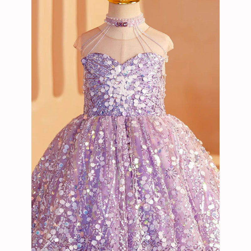 Elegant Purple Strapless Sequin Dress for Baby Girls | Toddler Pageant Dresses | Perfect for Special Occasions, Photo Shoots & Birthday Parties