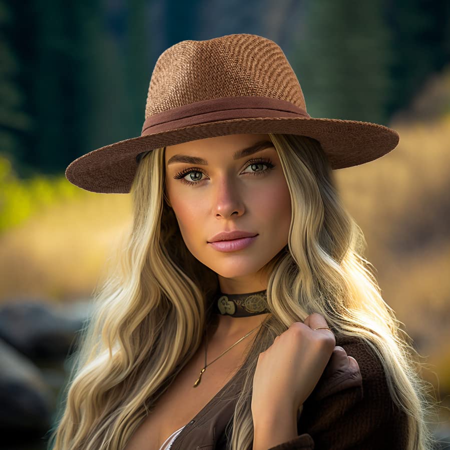 Unisex Summer Straw Fedora Hat for Men & Women - Wide Brim Panama Hat for Sun Protection, Outdoor, Beach & Travel | Perfect for Vacations, Pool Parties & Summer Fashion