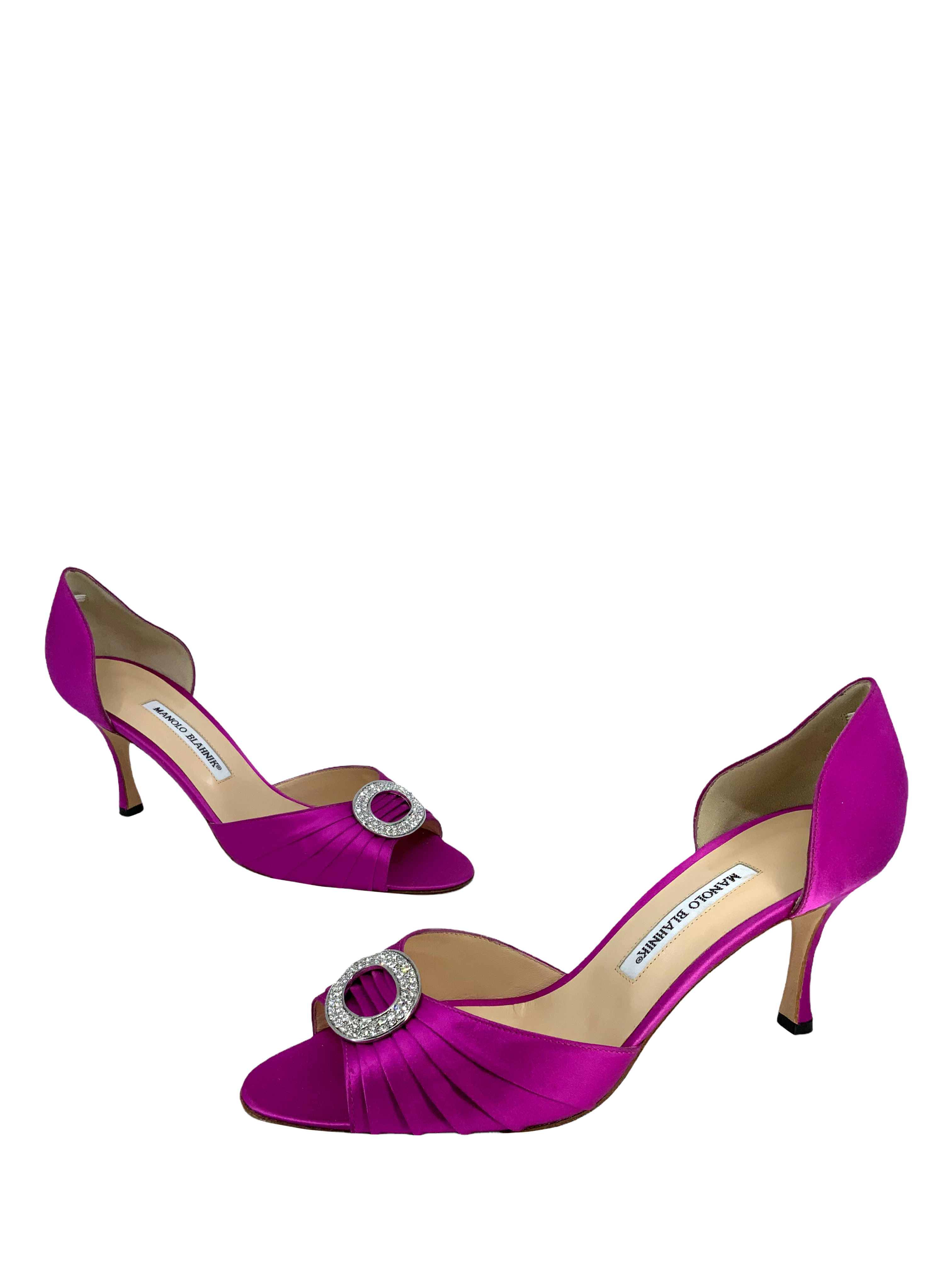 Manolo Blahnik Sedarby Embellished Satin d'Orsay Pumps - Women's Luxury Heels Size 10.5 (US) for Weddings, Parties & Special Occasions