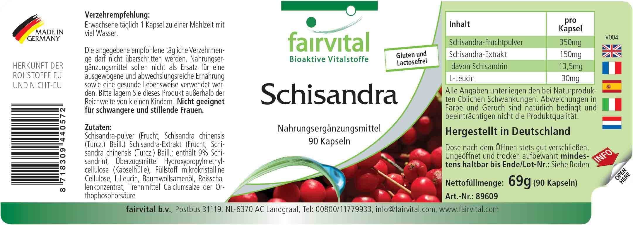 Fairvital Schisandra Extract Supplement - 90 Vegan Capsules (3 Month Supply) - Wu Wei Zi for Immune Support & Stress Relief - Perfect for Daily Wellness & Natural Energy Boost