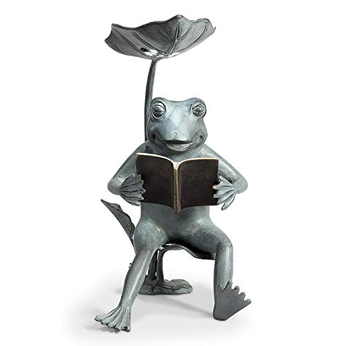 Solar LED Lighted Reading Frog Bird Feeder - Outdoor Garden Decoration for Attracting Birds & Wildlife - Perfect for Backyard, Patio, and Balcony Use