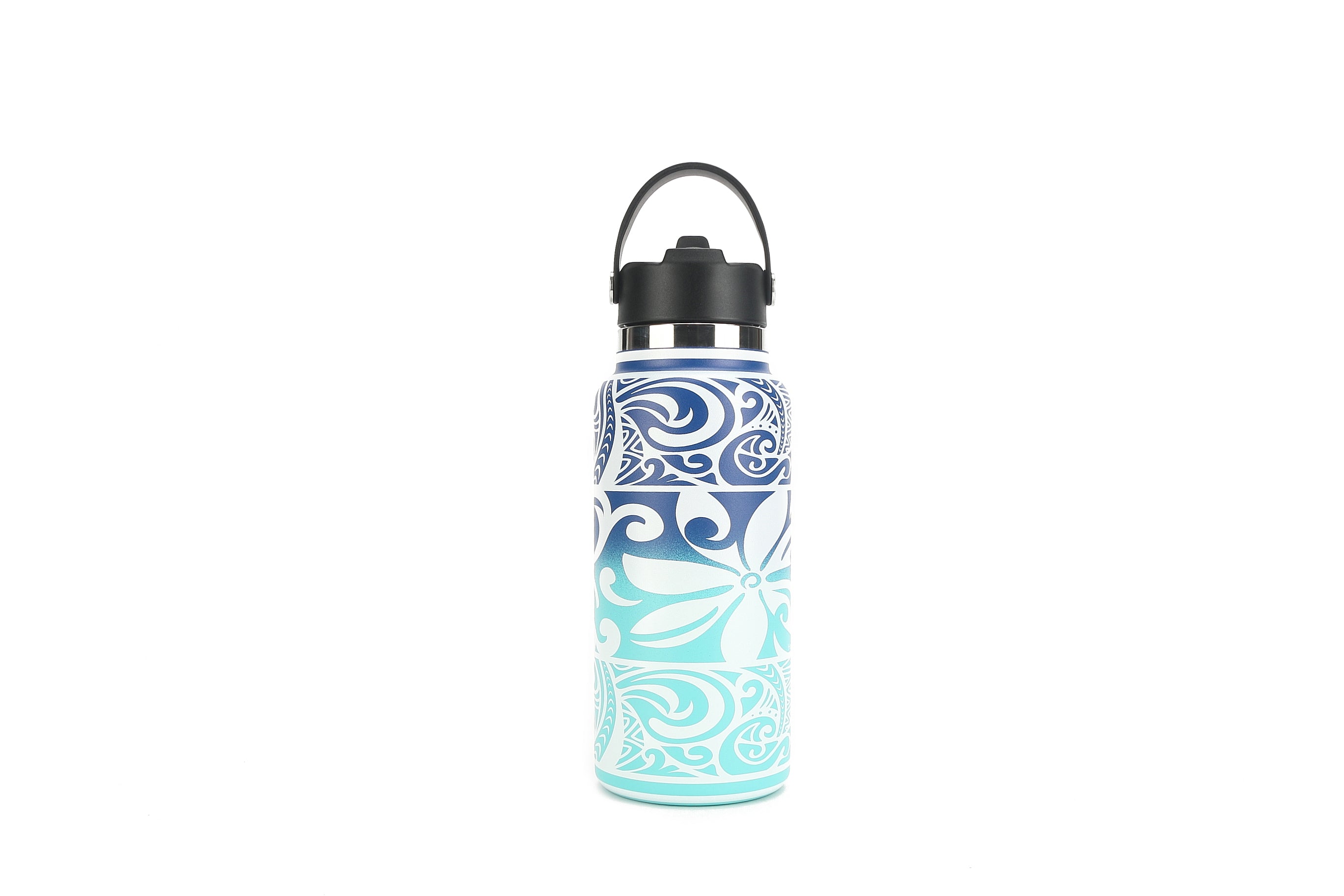 32oz Insulated Stainless Steel Water Bottle with Leakproof Lid - Tapa Tiare Blue Aqua for Hiking, Gym & Outdoor Activities