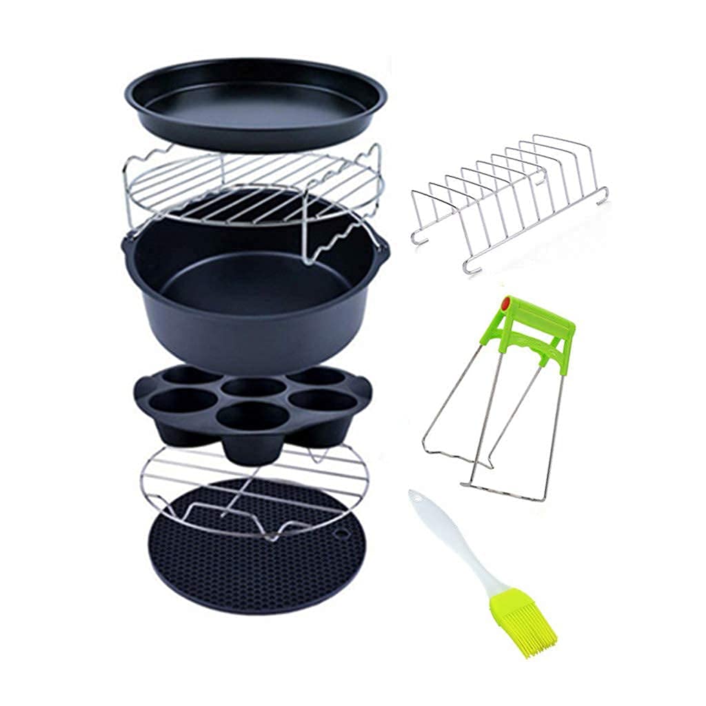 9-Piece Air Fryer Accessories Set - 6/7/8 Inch Pizza Pan, Grill Rack & Toast Tray for Kitchen Cooking | Perfect for Baking, Grilling & Serving | Compatible with Most Air Fryers