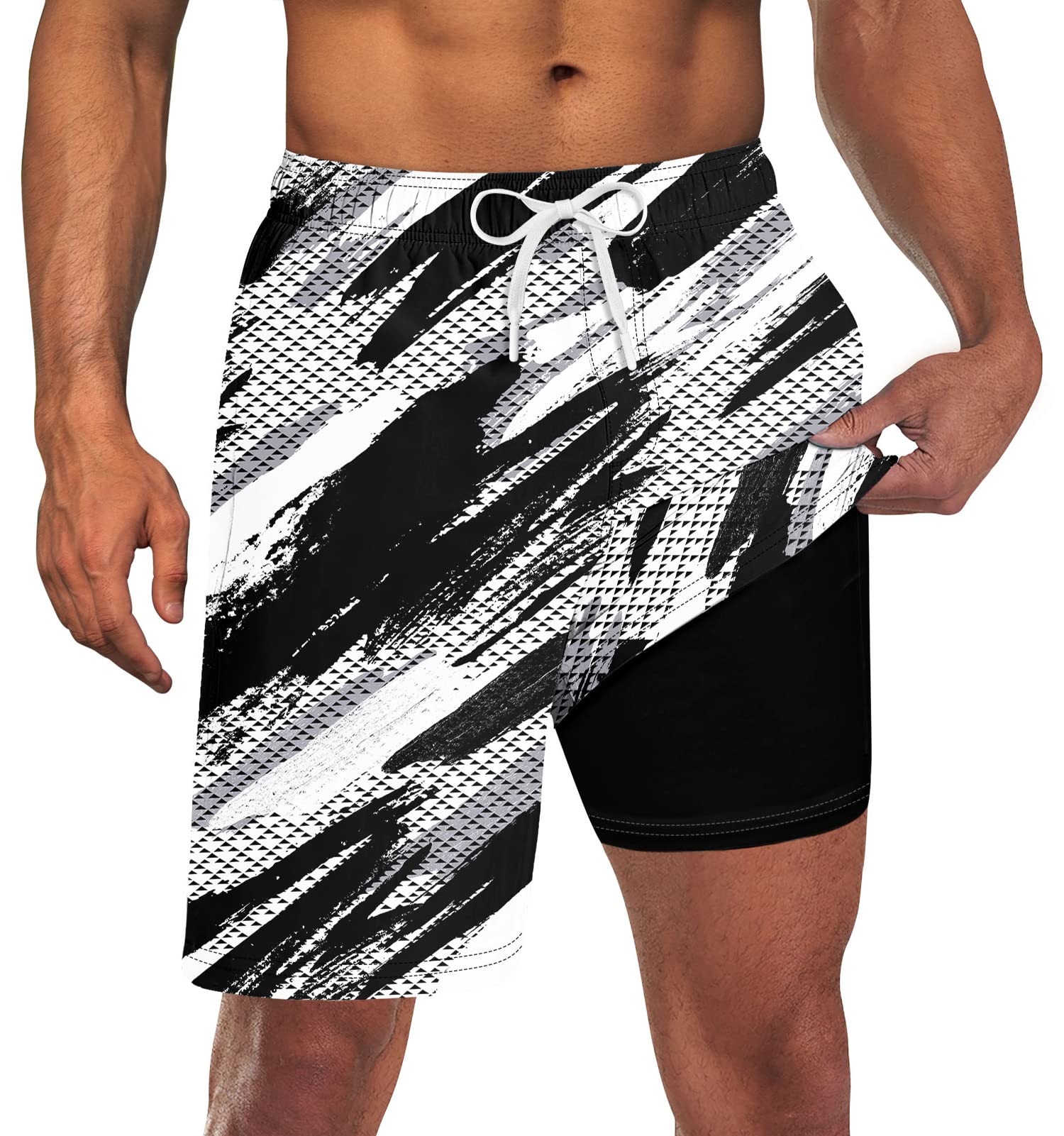 Goodstoworld Men's Funny Swim Trunks with Compression Liner - 2-in-1 Quick-Dry 9