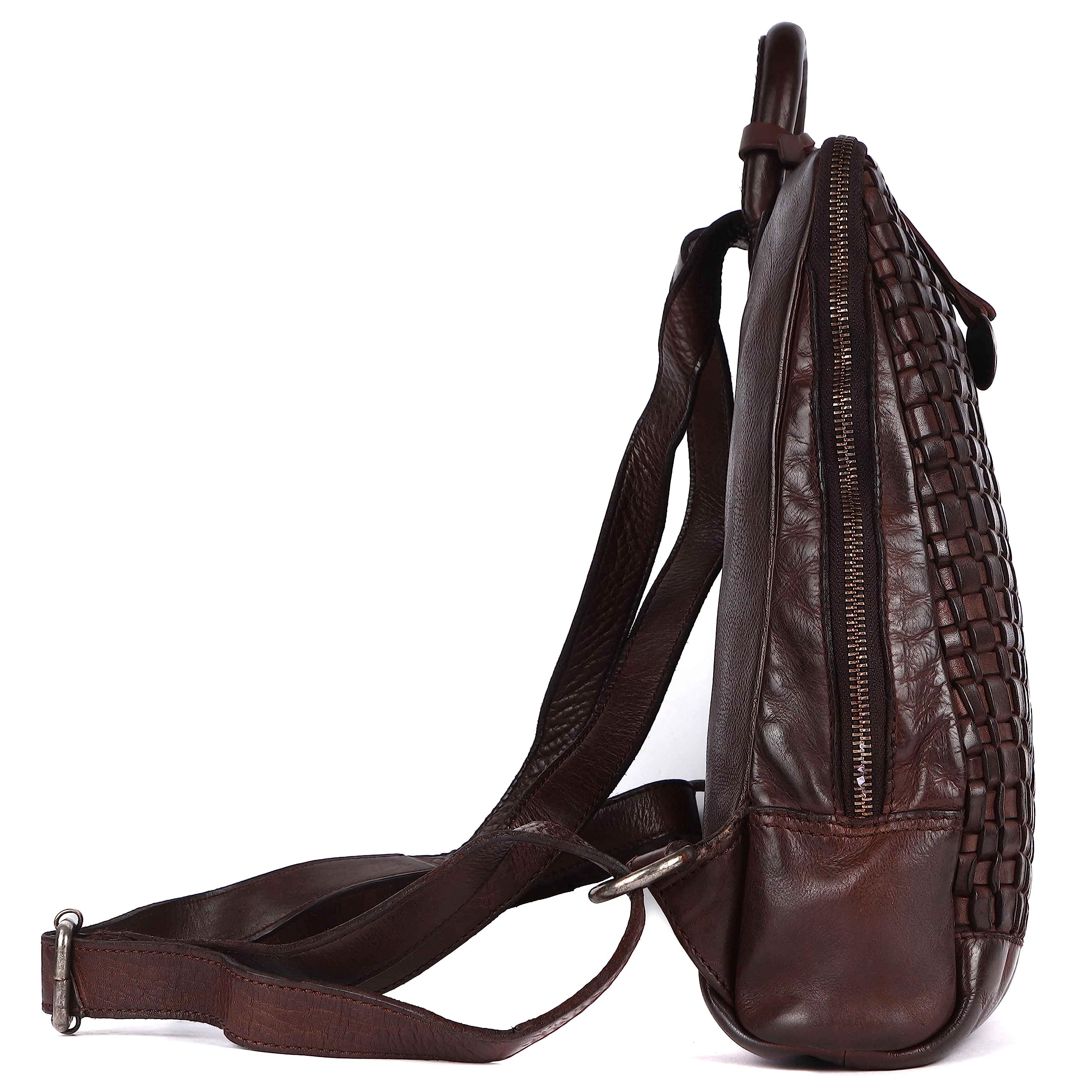 12.5 Inch Genuine Leather Backpack for Women & Men - Adjustable Shoulder Straps, Durable Brown Leather Laptop Backpack - Perfect for Work, Travel & School