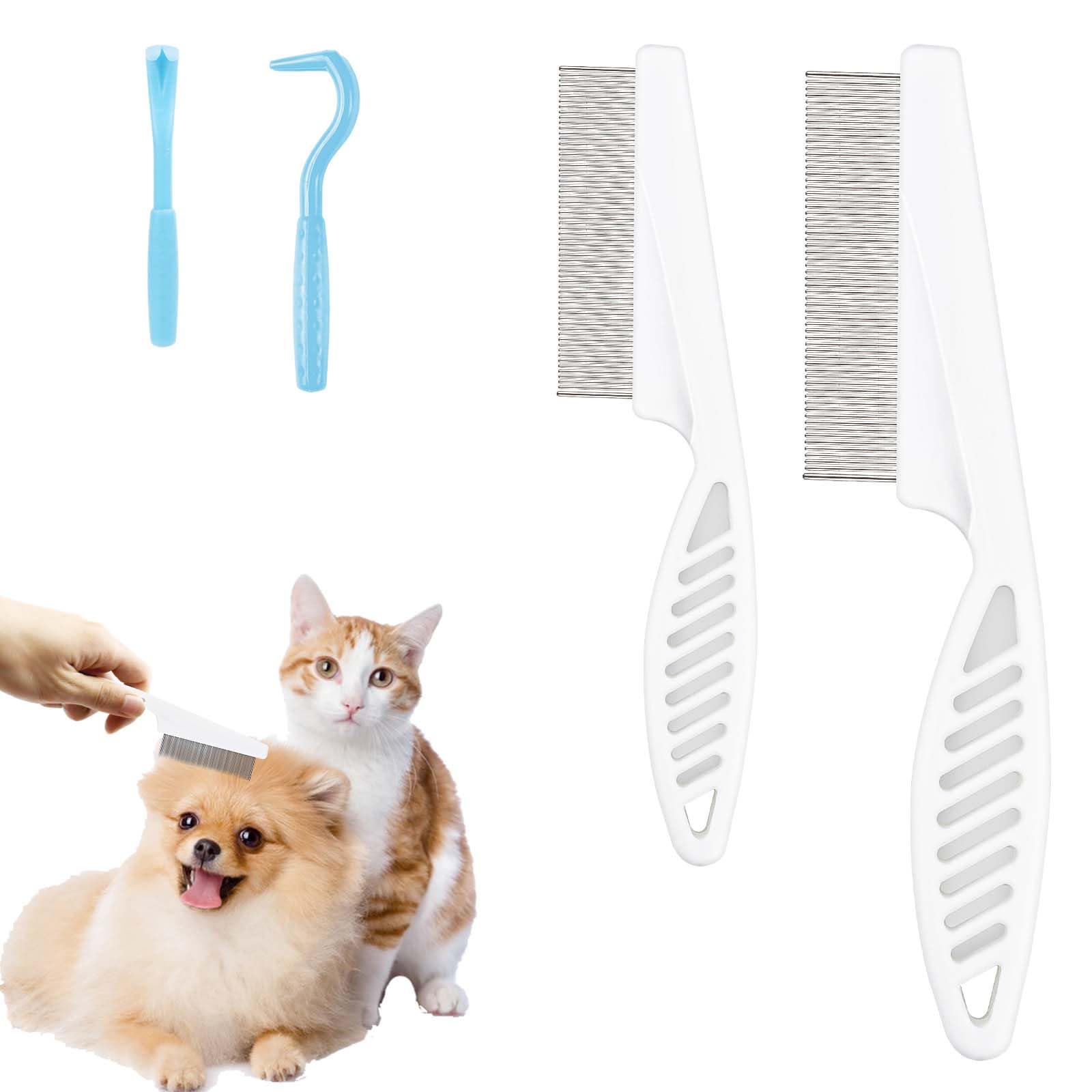 2-Pack Pet Grooming Combs & Tick Removal Tools - Fine Tooth Flea Comb for Cats & Dogs, Stainless Steel Teeth for Tear Stain & Hair Removal | Perfect for Home Grooming & Professional Pet Care