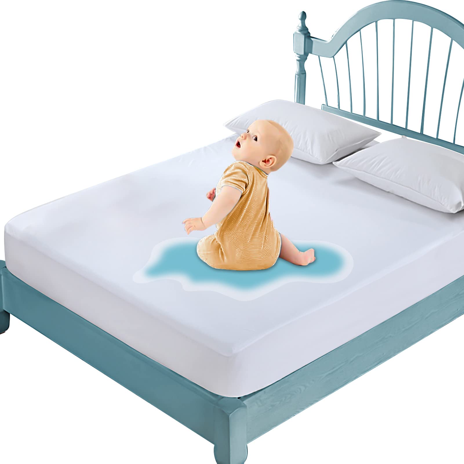 **King Size Waterproof Mattress Protector - Breathable, Noiseless, Deep Pocket (6-18