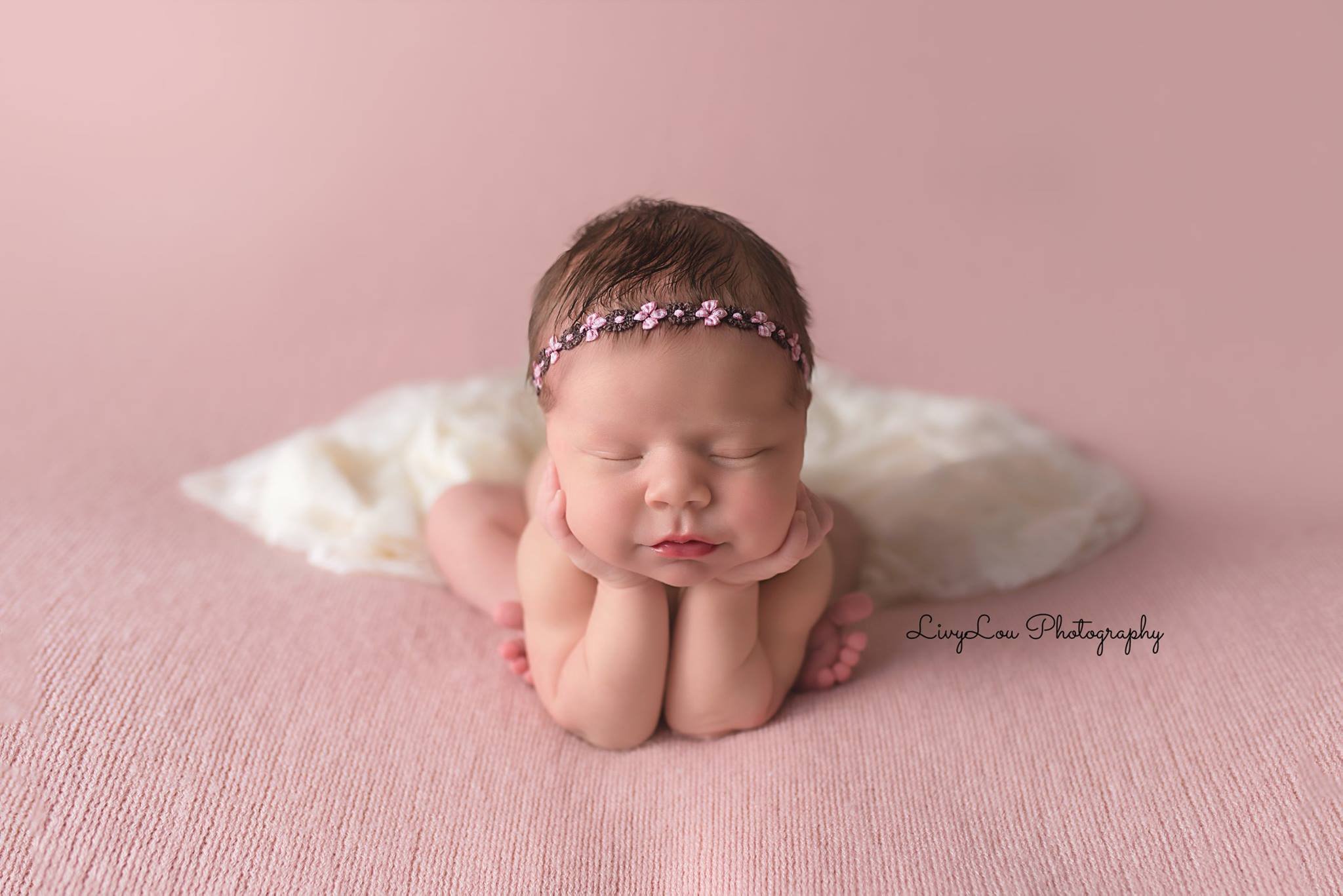 Pink and Brown Halo Headband for Newborns | Baby Photography Prop | Soft Tieback Headband for Newborn Photo Shoots, Baptism, and Special Occasions