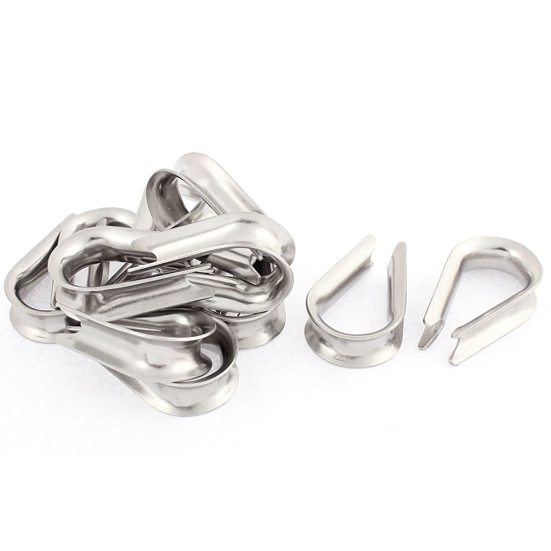 10mm Stainless Steel Wire Rope Cable Thimbles & Clips - 12pcs Silver Tone for Marine, Rigging, and Outdoor Applications