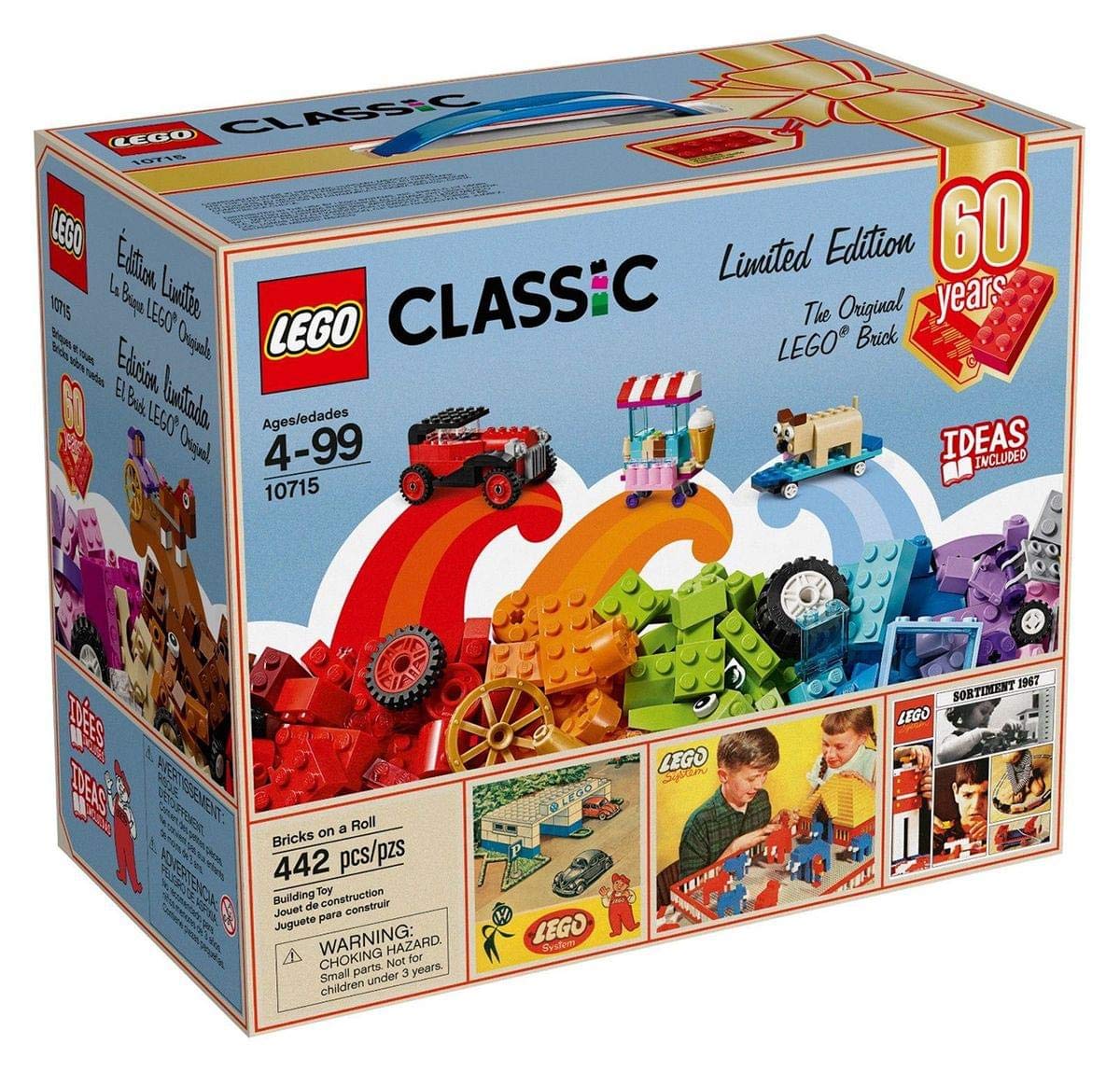 LEGO Classic Bricks on a Roll 10715 Building Toy Set - 442 Pieces, 60th Anniversary Limited Edition (Exclusive) - Creative Play for Kids, STEM Learning, Birthday Gifts & Home Decoration