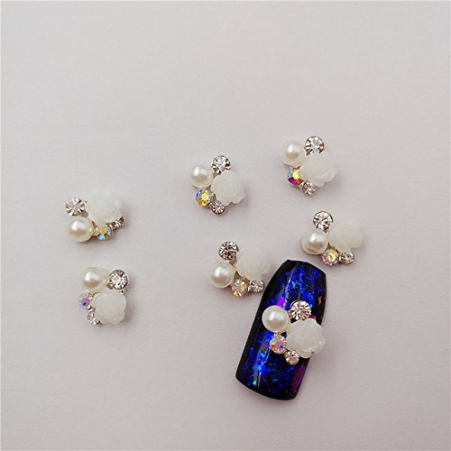 10PCS 3D Flower Nail Art Decorations - DIY Rhinestone Pearls Alloy Nail Charms for Salon & Home Manicure | Perfect for Nails, Fingertips Jewelry & Nail Art Designs
