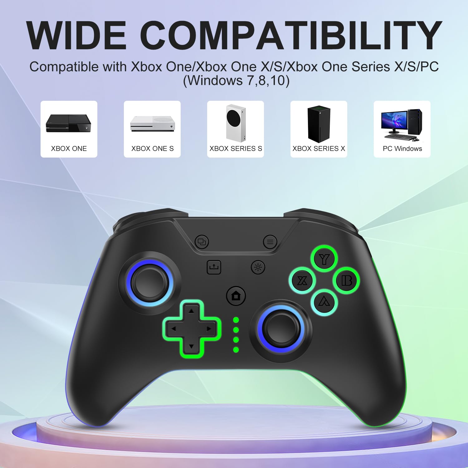 BUERTT Wireless Xbox One Controller with RGB LED Lights - Compatible with Xbox Series X/S, Xbox One X/S - Includes 2.4G Wireless Adapter & 3.5mm Audio Jack - Perfect for Gaming, Streaming & Multiplayer Sessions (Black)