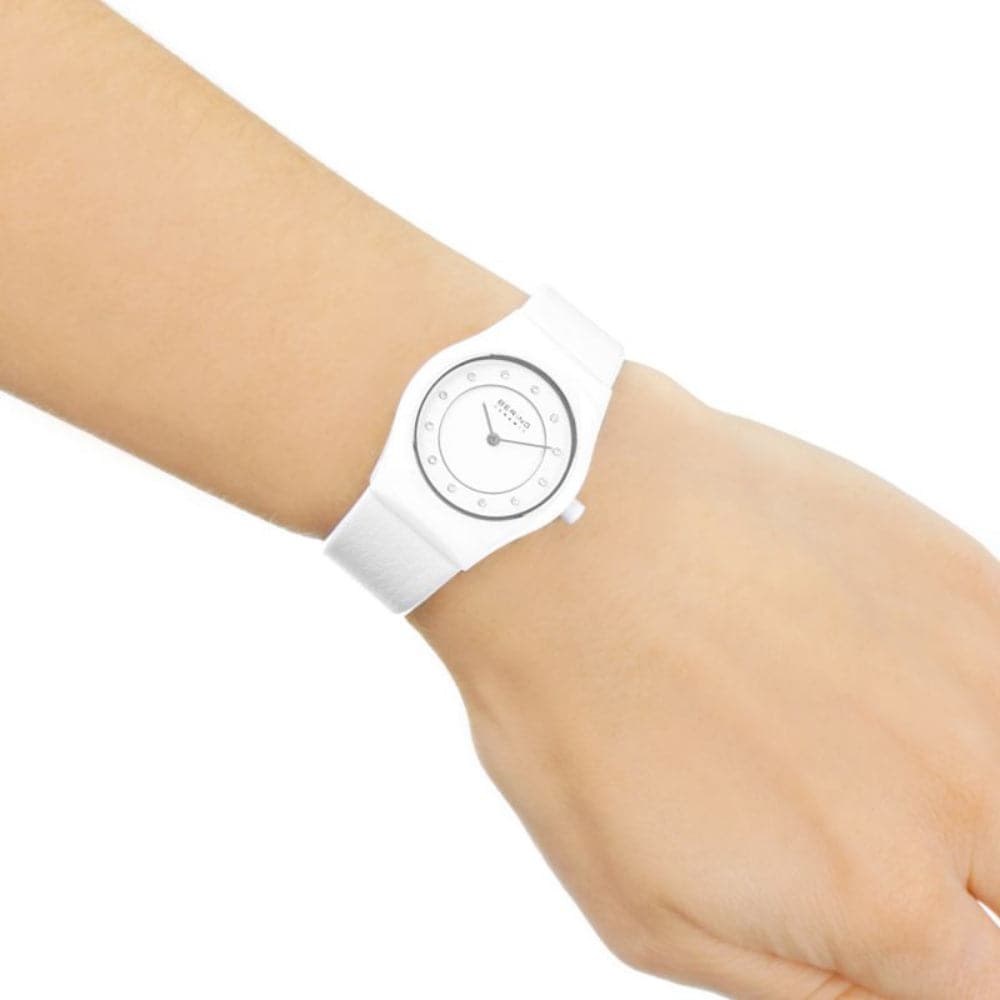 BERING 32030 Women's White Leather Watch - Elegant & Stylish Timepiece for Everyday Wear, Office & Special Occasions
