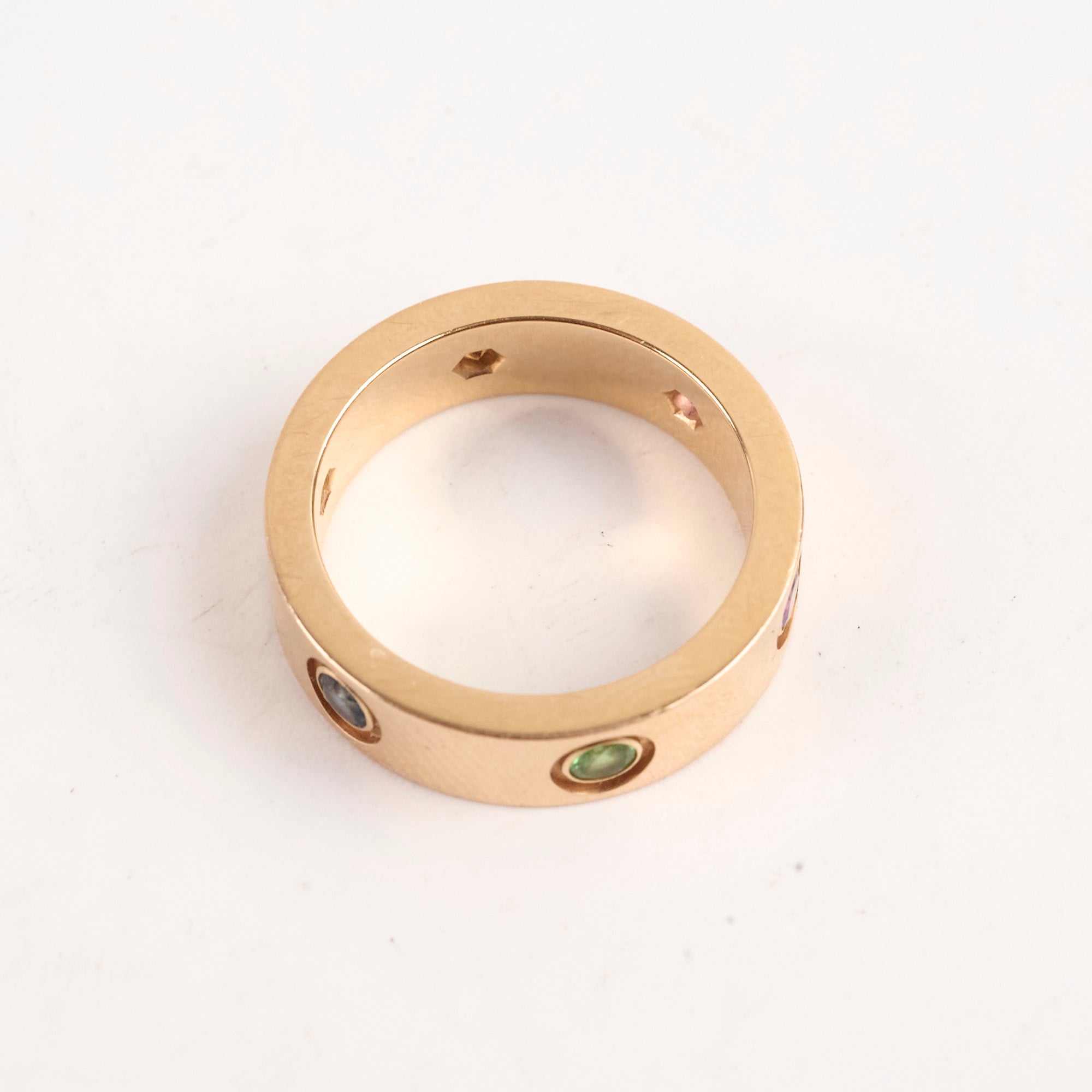 Cartier Love Ring 18K Rose Gold with Rainbow Gemstones - Size 53, Luxury Wedding Band & Anniversary Gift for Women