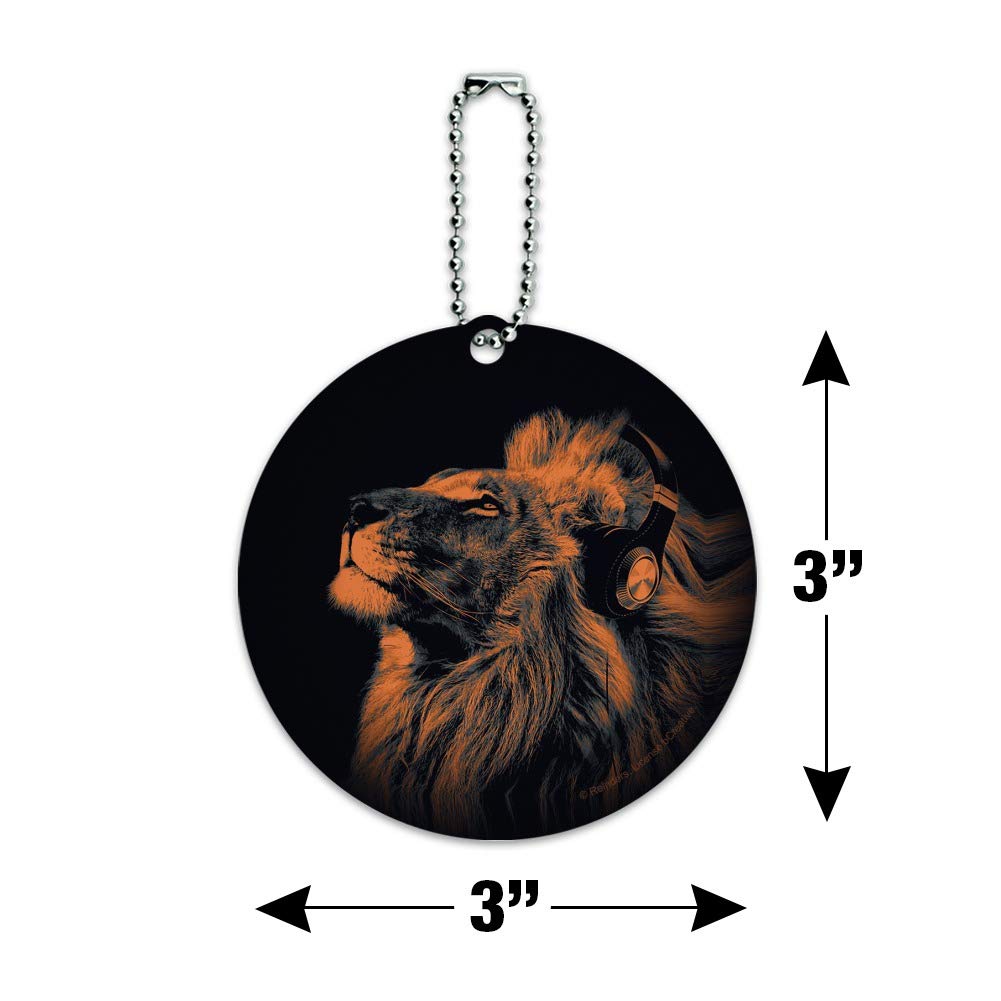 Funny Lion Wearing Headphones Music-Themed Round Luggage Tag - Durable Suitcase ID Card for Carry-On Bags | Perfect for Travel, Business Trips & Vacation Identification