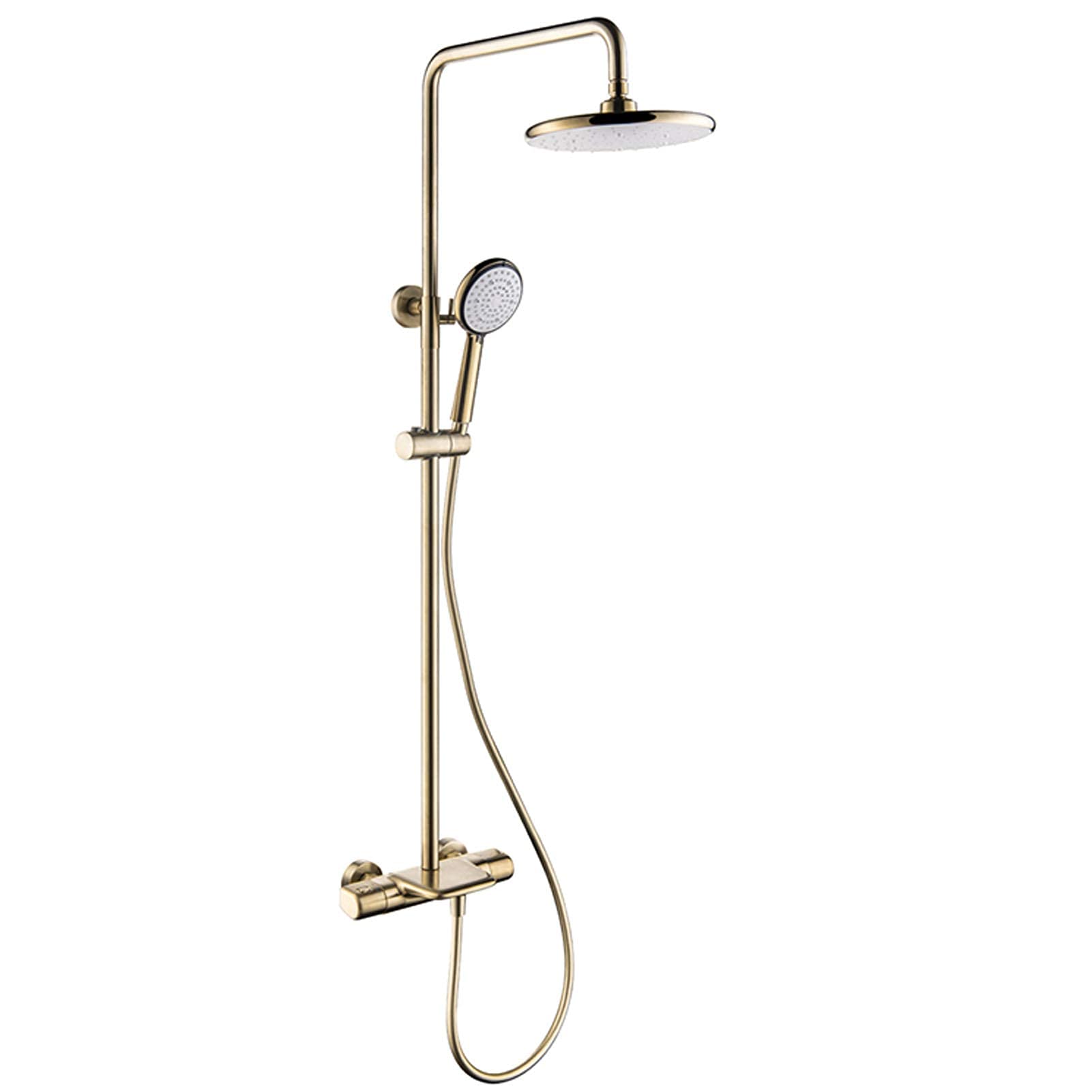 8 Inch Thermostatic Shower Faucet Set in Brushed Gold - Rainfall Shower Head & Hand Shower Combo, Wall-Mounted Waterfall Bathtub Faucet for Luxurious Spa-Like Bathroom Experience