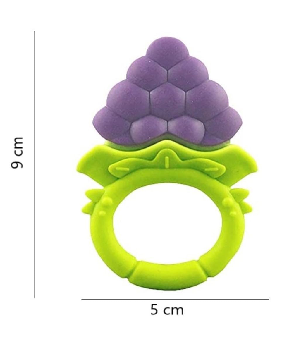 Kritiu 3-Pack Fruit-Shaped Baby Teethers | Soft BPA-Free Silicone Teething Toys for Infants (Blue, Peach, Blue-Grapes) | Soothing Sore Gums During Teething, Perfect for Home & Travel Use