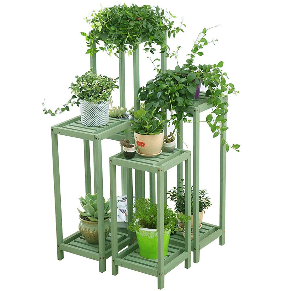 LRZS 2-Tier & 3-Tier Solid Wood Plant Stand - Chinese Style Antique Corner Shelf for Flower Pots, Succulents & Hydroponic Plants | Durable Anti-Corrosion Wood | Bronze Color (Size L) - Perfect for Home Decor, Balcony Gardening & Indoor Plant Display