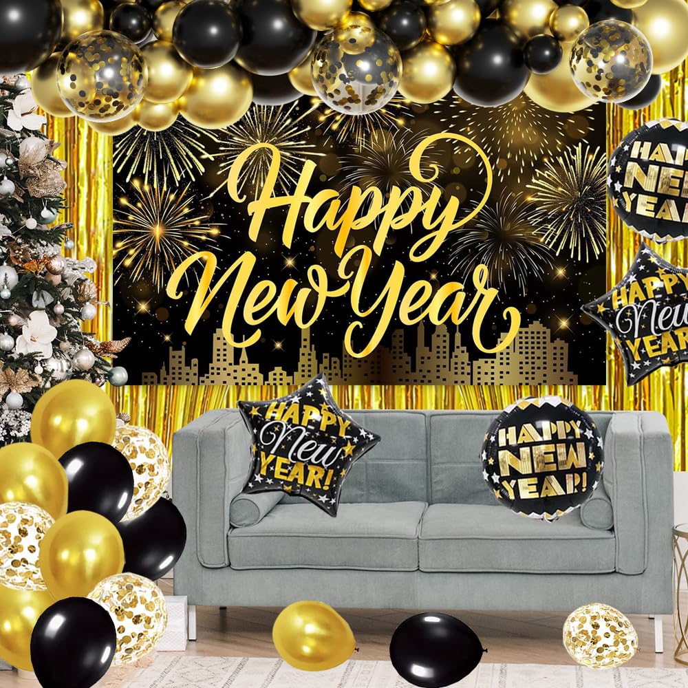 IMISHM 2025 New Year Party Decorations Set - NYE Balloons, Banner, Hats, Glasses & Foil Curtains for New Year's Eve Celebrations, Countdown Parties & Home Decor