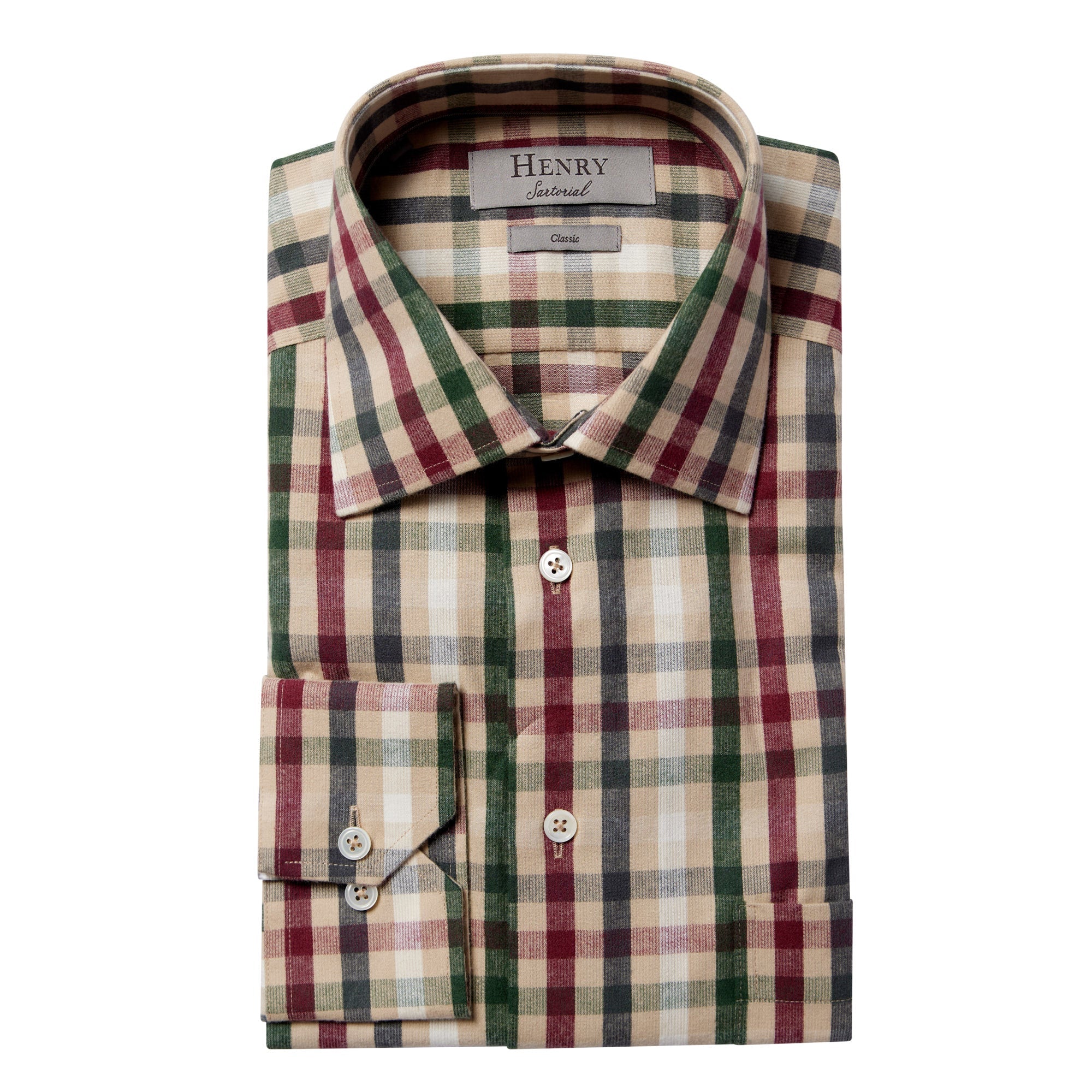 HENRY SARTORIAL Men's Casual Checkered Button-Down Shirt in Beige & Multi-Color Plaid - Perfect for Office, Date Night & Weekend Outings