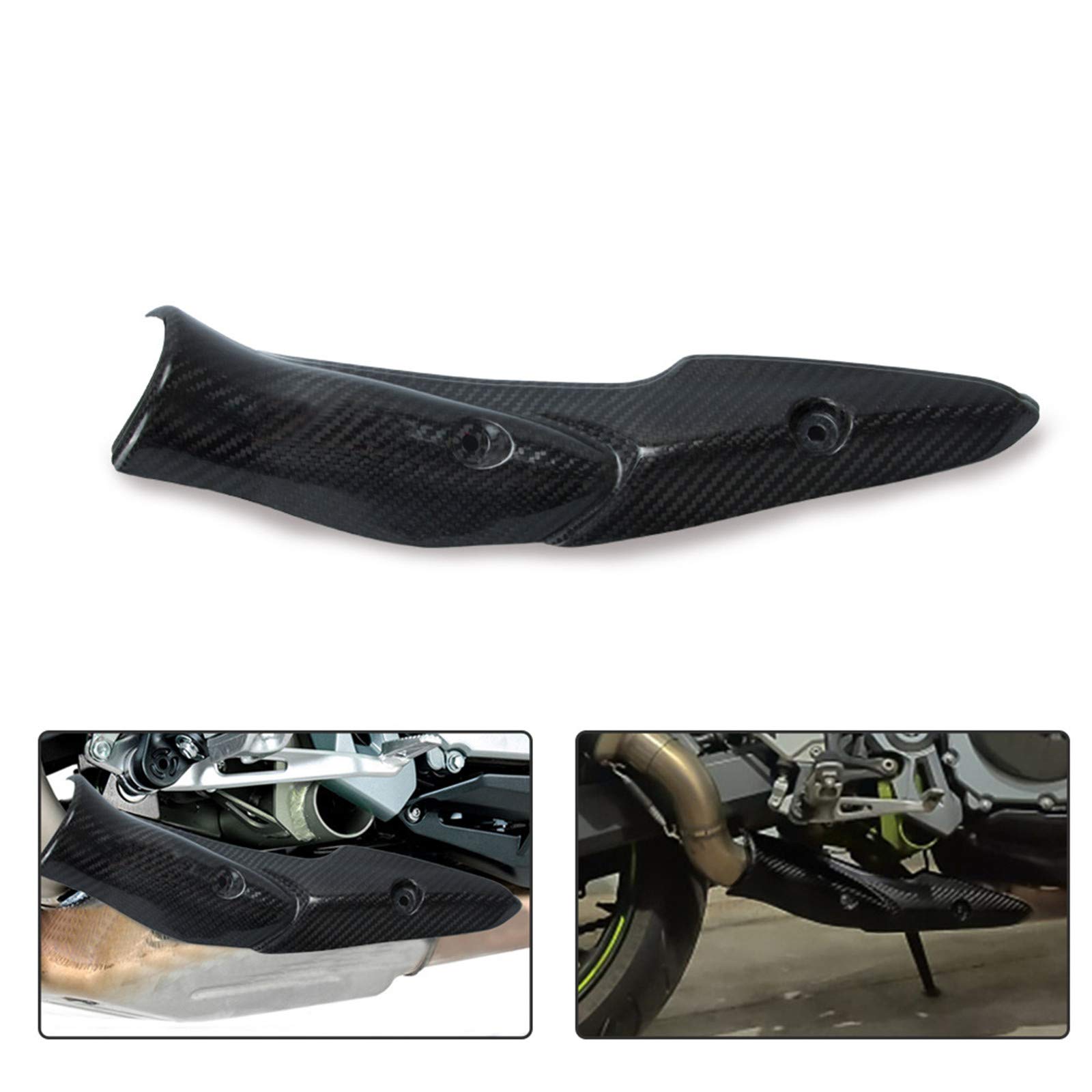 Carbon Fiber Motorcycle Exhaust Heat Shield Protector - Universal Fit for Kawasaki Z900 (2017-2020 Models) | High-Temp Insulation Cover | Perfect for Street Riding & Performance Upgrades