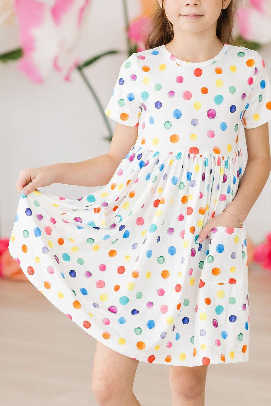 Colorful Polka Dot Short Sleeve Pocket Twirl Dress for Women - Perfect for Summer Parties, Weddings & Casual Outings