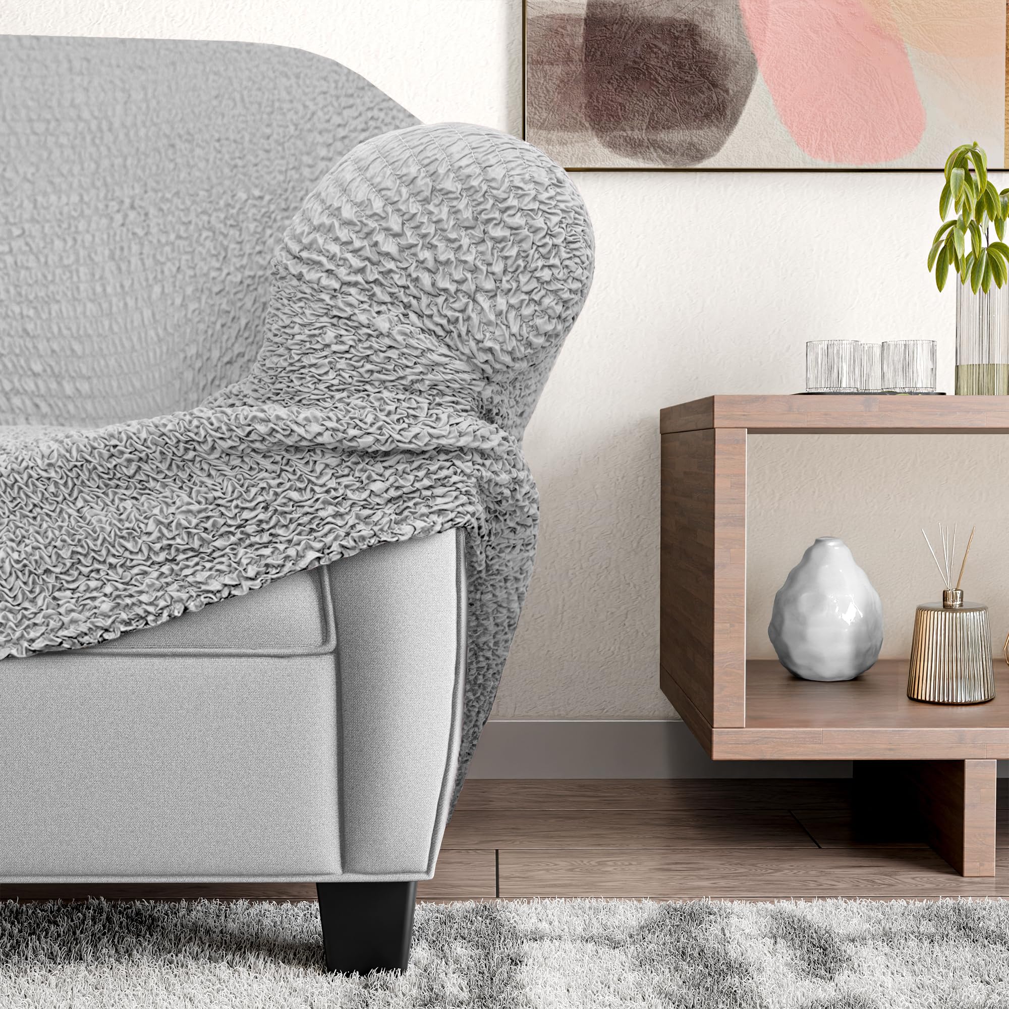 PAULATO BY GA.I.CO. Stretch Sofa Slipcover - Washable Microfiber Couch Cover with 1-Piece Form Fit - Soft & Stylish Furniture Protector for Pets - Light Grey - Perfect for Living Room, Family Room & Pet-Friendly Homes