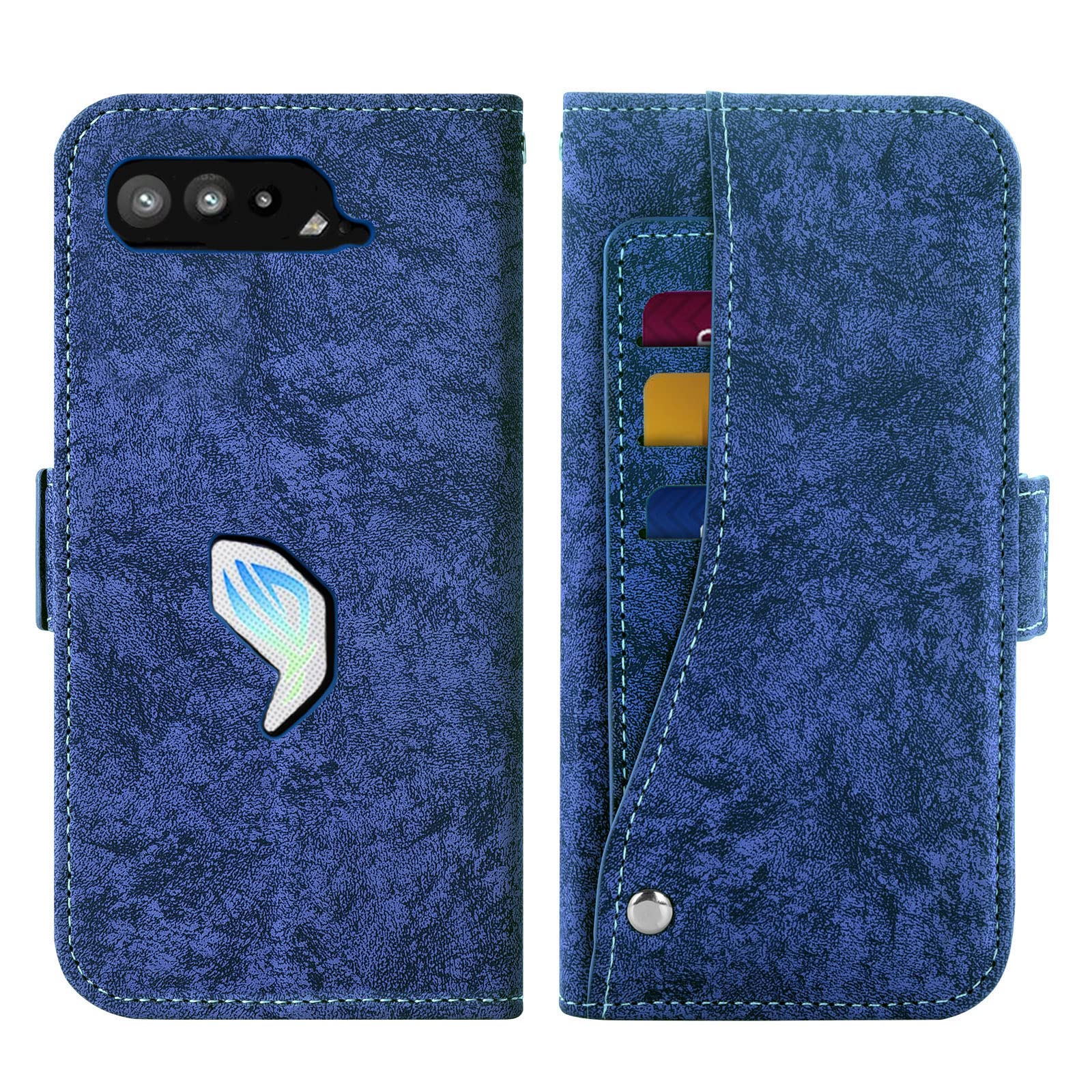 ASUS ROG Phone 5/5s Series Wallet Case with Tempered Glass Screen Protector, Magnetic Kickstand & Card Holder - Compatible with ROG Phone 5/5 Pro/5s/5s Pro/5 Ultimate - Perfect for Gaming, Travel & Daily Use (Blue)