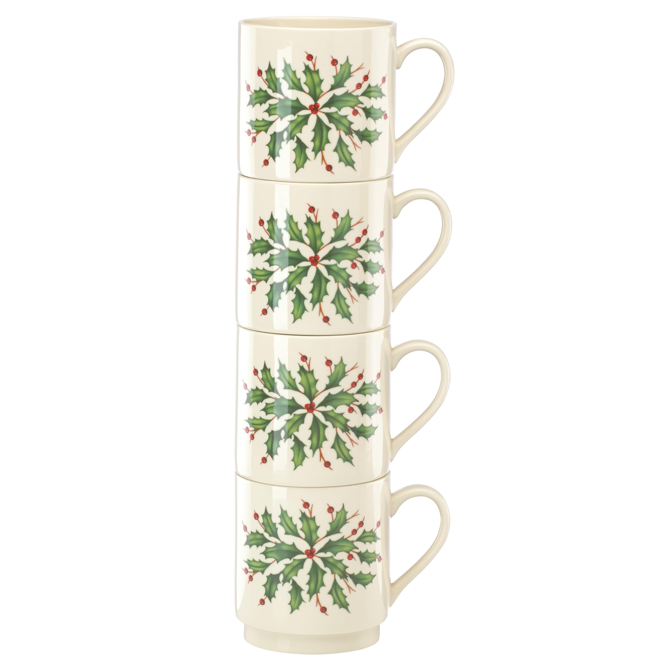 Lenox 853763 Holiday 4-Piece Stackable Mug Set - Christmas Coffee Cups for Hot Cocoa & Tea - Festive Dinnerware for Holiday Hosting & Gift Giving - Perfect for Christmas Parties, Family Gatherings & Cozy Winter Mornings
