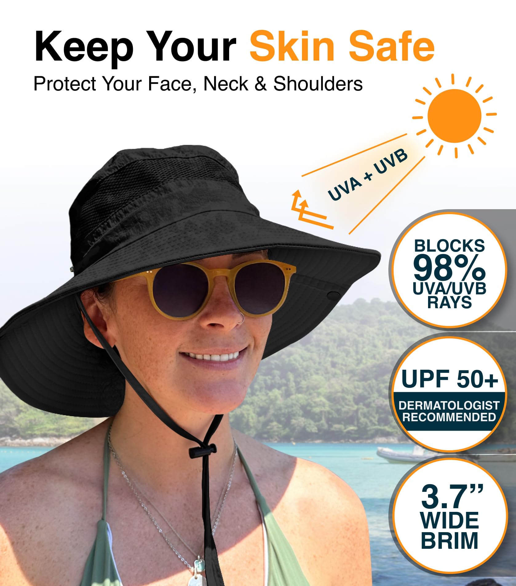GearTOP UPF 50+ Sun Hat for Women & Men - Wide Brim Packable Beach Hat, Safari Hat with Neck Flap - Perfect for Outdoor, Travel, Hiking and Summer Vacation