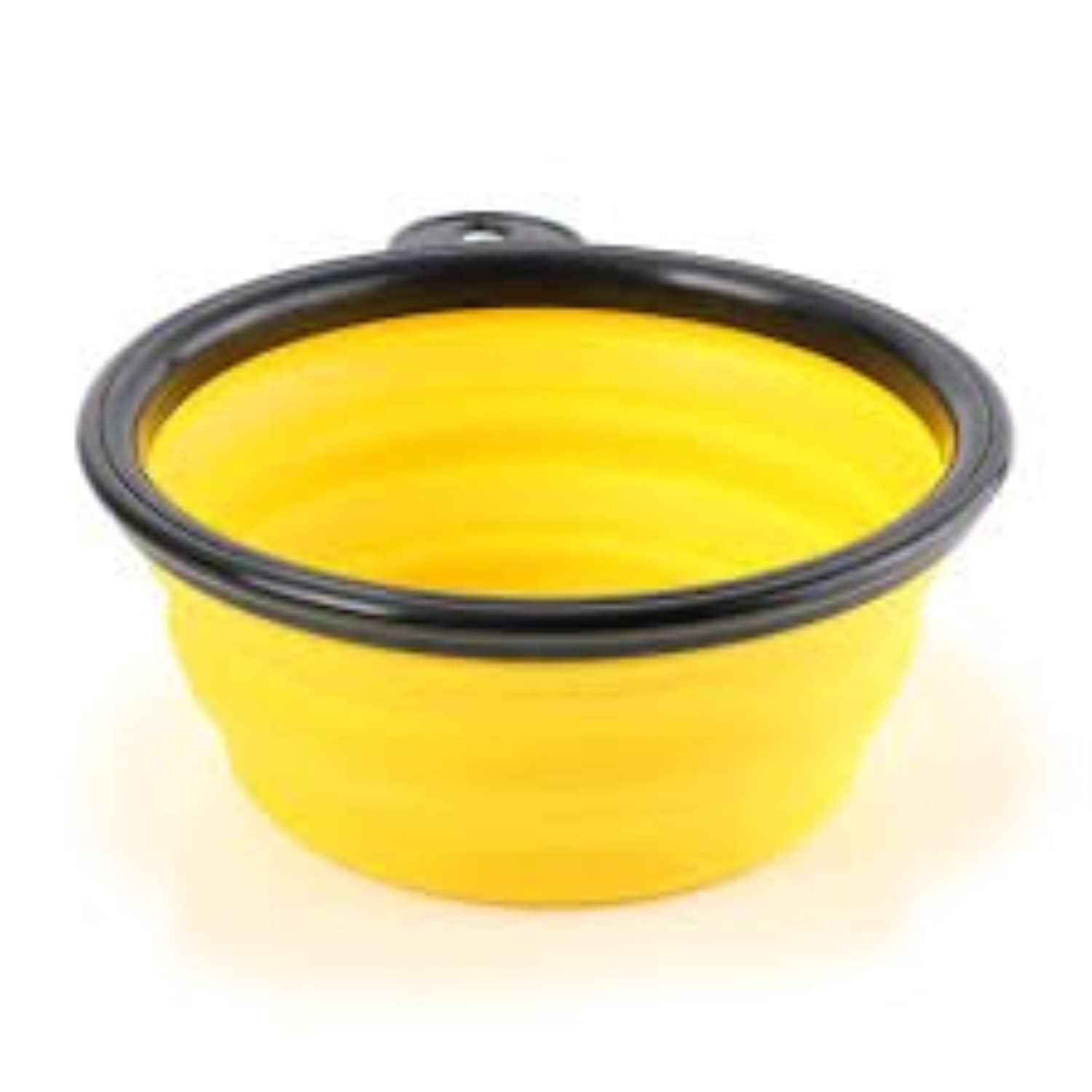 Foldable Travel Dog Bowls with Carabiners - Portable Collapsible Pet Food & Water Bowls | Durable Silicone Design for Hiking, Camping & Outdoor Adventures (Yellow)