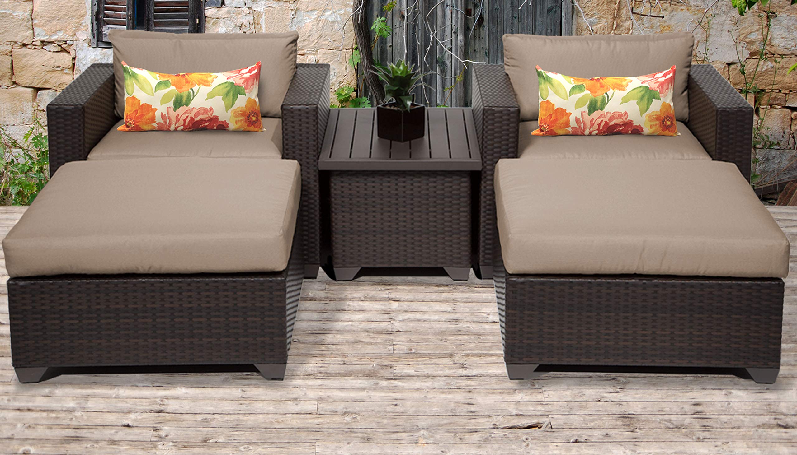 TK Classics 5-Piece Belle Outdoor Wicker Patio Furniture Set in Wheat - Perfect for Garden, Backyard, Poolside & Patio Relaxation
