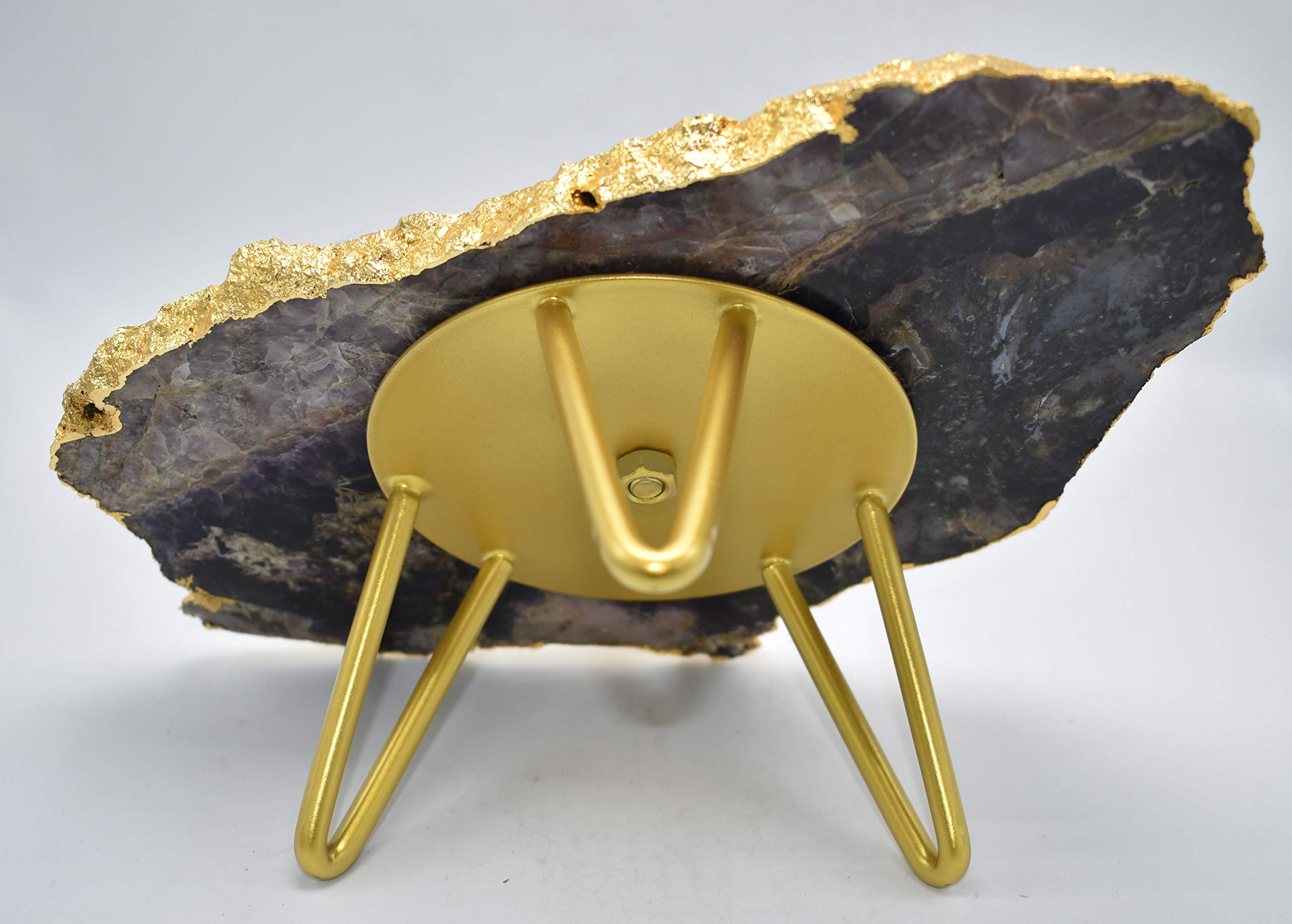 Premium Natural Amethyst Cake Stand with Gold Trim - Elegant Dessert Display for Weddings, Birthdays & Special Occasions