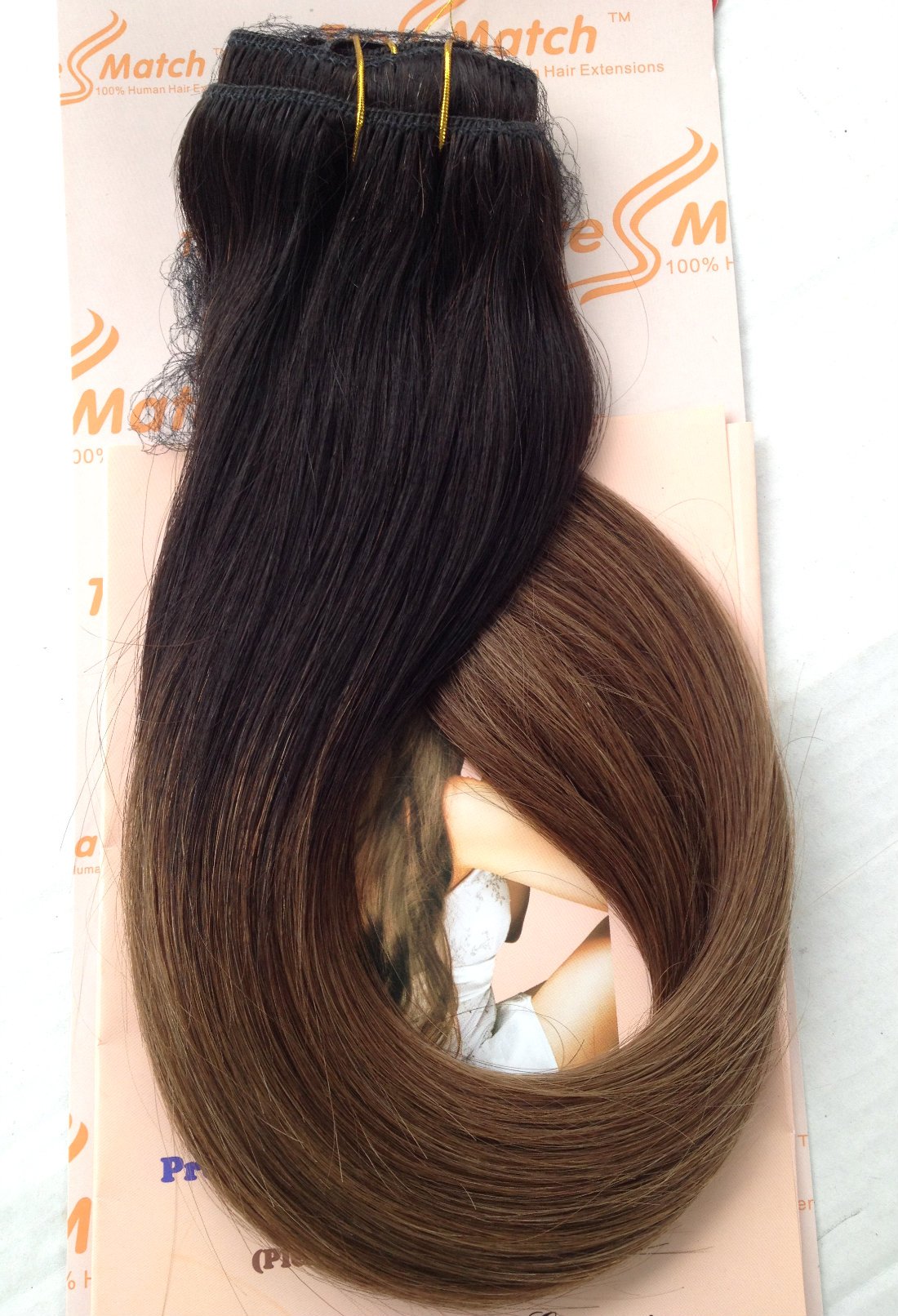 Tressmatch® 20-22 Inch Clip-in Remy Human Hair Extensions - Ombre Dip Dye from Off Black to Chestnut Brown - 10-Piece Full Head Volume Set (5.7oz/160g) for Thick Hair - Perfect for Daily Styling, Parties & Special Occasions
