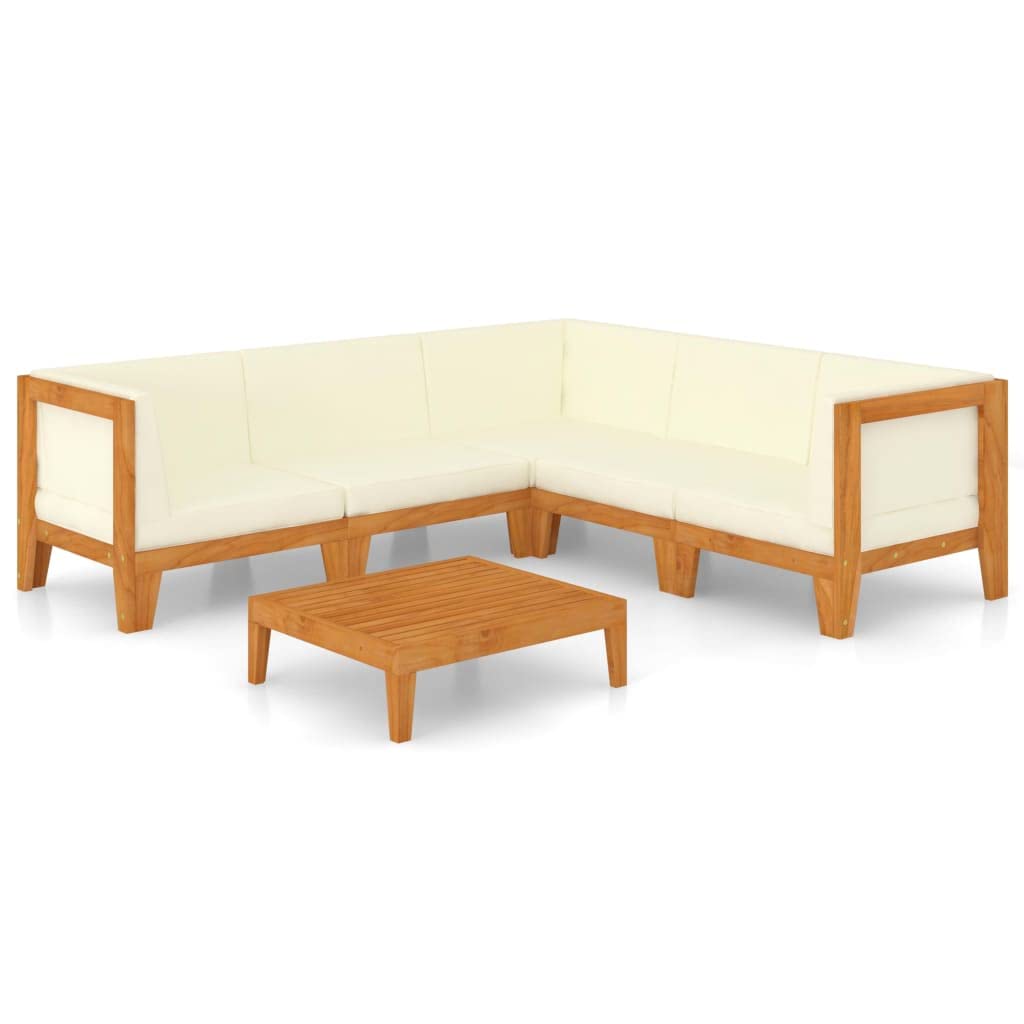 6 Piece Outdoor Garden Sofa Set with Cushions - Acacia Wood Patio Furniture for Backyard, Porch, Balcony, Lawn & Poolside - Perfect for Relaxing, Entertaining and Outdoor Lounging