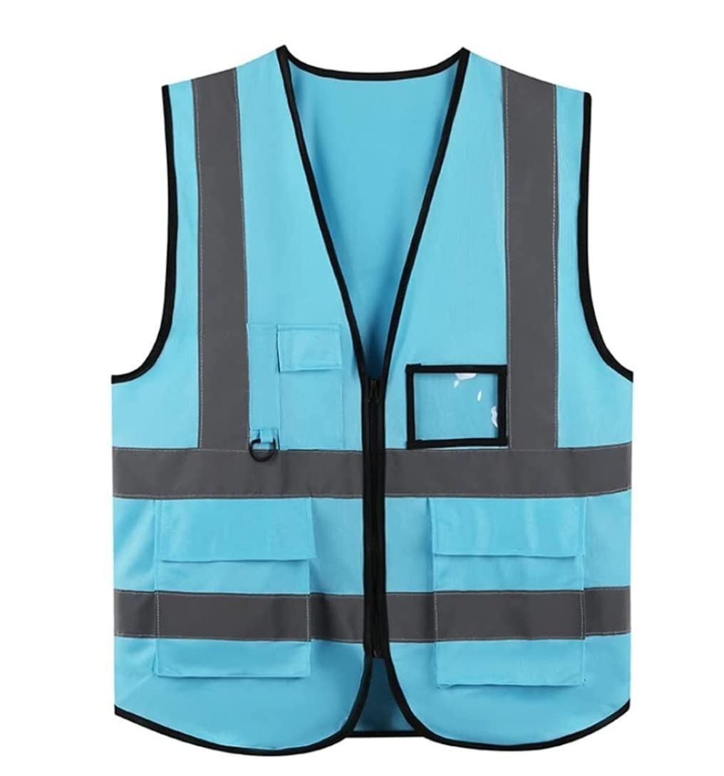 High Visibility Reflective Safety Vest with Pockets & Zipper - Construction Work Vest for Men & Women - Night Reflective Vest for Road Work, Cycling & Outdoor Safety