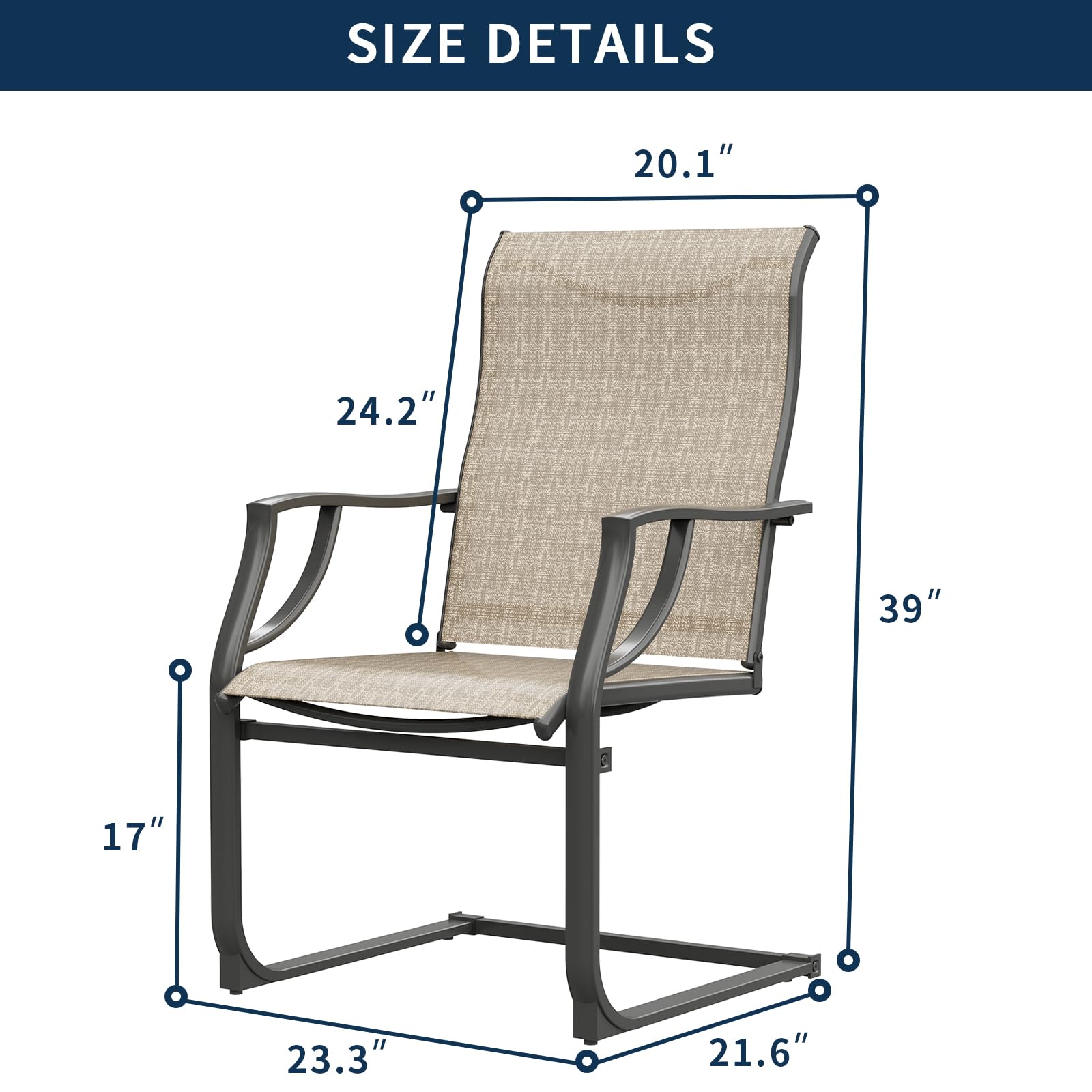 UDPATIO 2-Piece Patio Dining Chairs Set - All-Weather High Back Outdoor Chairs with Breathable Textile Fabric - Brown Garden Furniture for Deck, Lawn, Backyard & Poolside Relaxation