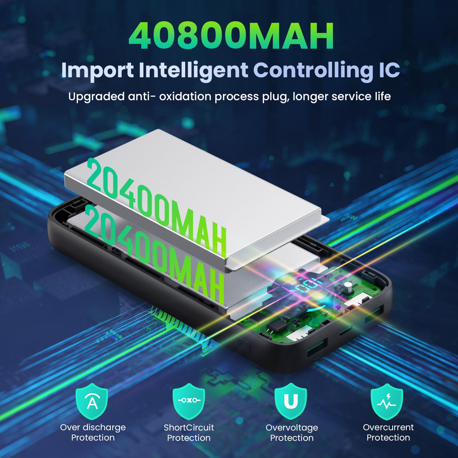 40,800mAh Portable Charger Power Bank with 25W PD QC 4.0 Fast Charging | Built-in Cables & LCD Display | USB C Battery Pack for iPhone 16/15/14, Samsung Android Phones (Black) | Perfect for Travel, Camping & Emergency Power Backup