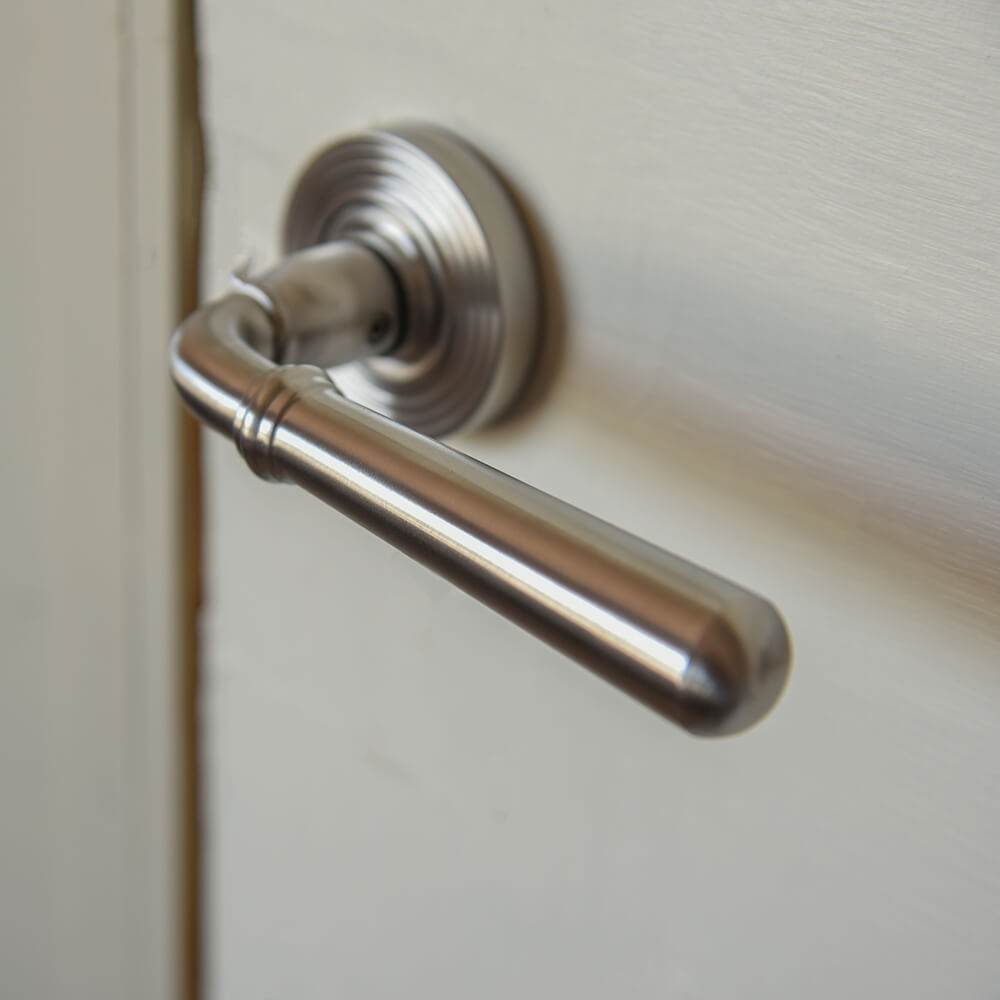 Stainless Steel Satin Newbury Lever Door Handles with Concealed Beehive Rose - Perfect for Modern Home Interior, Bedroom, Office & Commercial Spaces