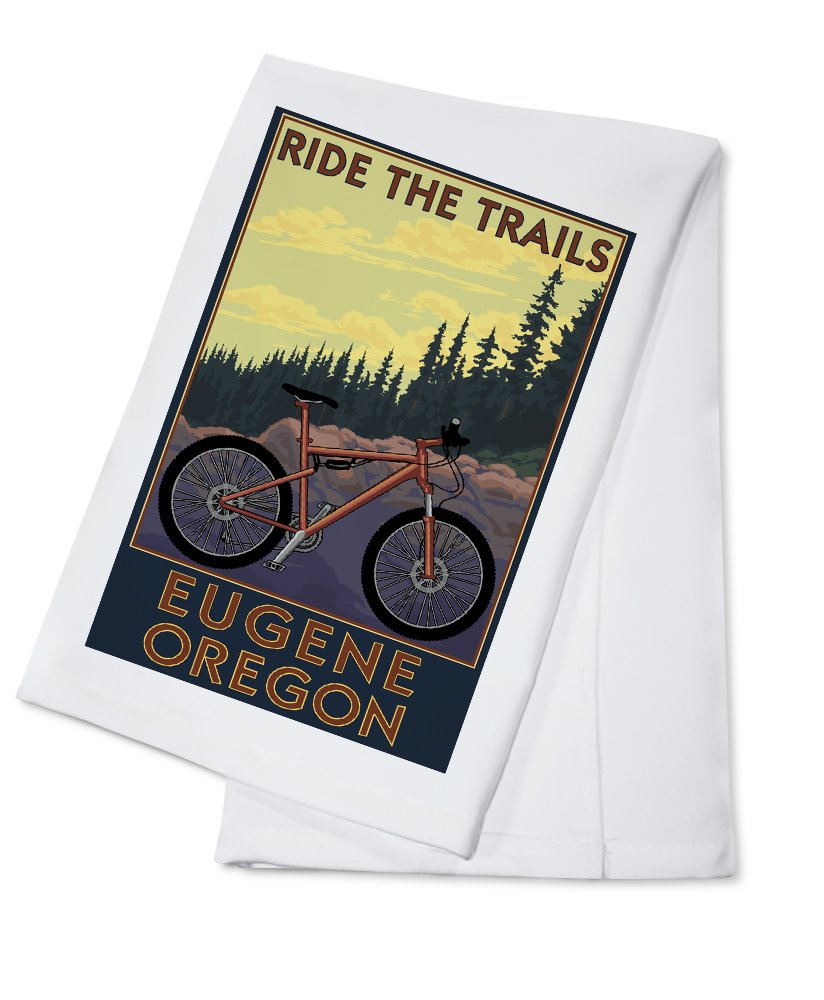 Eugene Oregon Mountain Bike Design 100% Cotton Tea Towel - Decorative Hand Towel for Kitchen, Home, Camping & Outdoor Adventures
