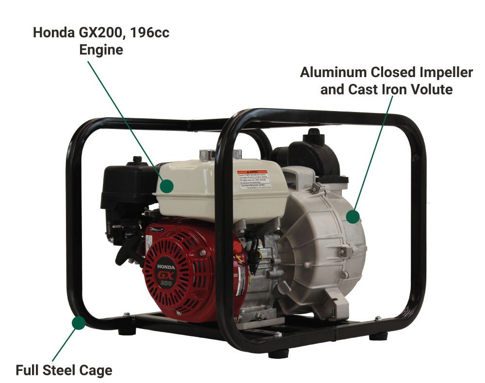Brave 2-Inch Trash Pump with Honda GX200 Engine - Heavy Duty Water Transfer for Construction, Flood Control & Agricultural Irrigation