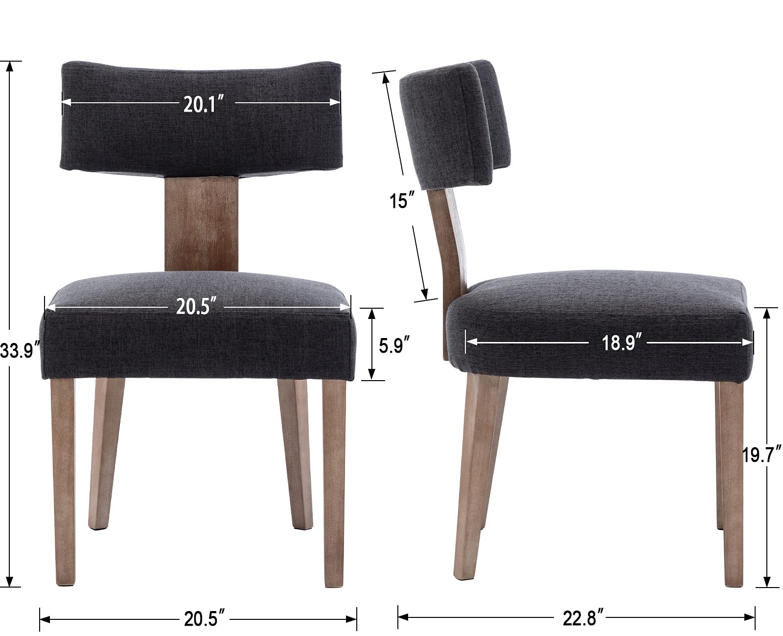 Modern Dining Chairs Set of 2 - Upholstered Side Chairs with Wood Legs & Linen Fabric - Wingback Design for Living Room, Bedroom, Dining Room - Charcoal Gray - Perfect for Home Decor, Dinner Parties & Cozy Seating