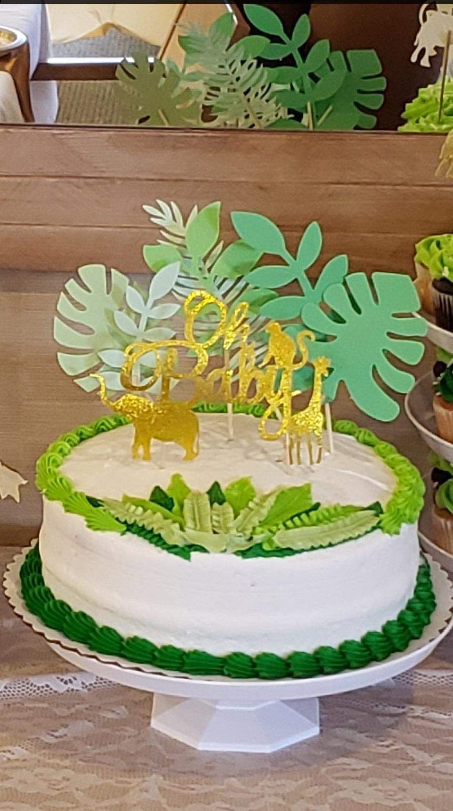 LaVenty Set of 7 Glittery Tropical Leaves Cake Toppers - Elegant Palm Leaf Wedding Cake Decorations for Tropical Theme Parties, Bridal Showers & Birthday Cakes