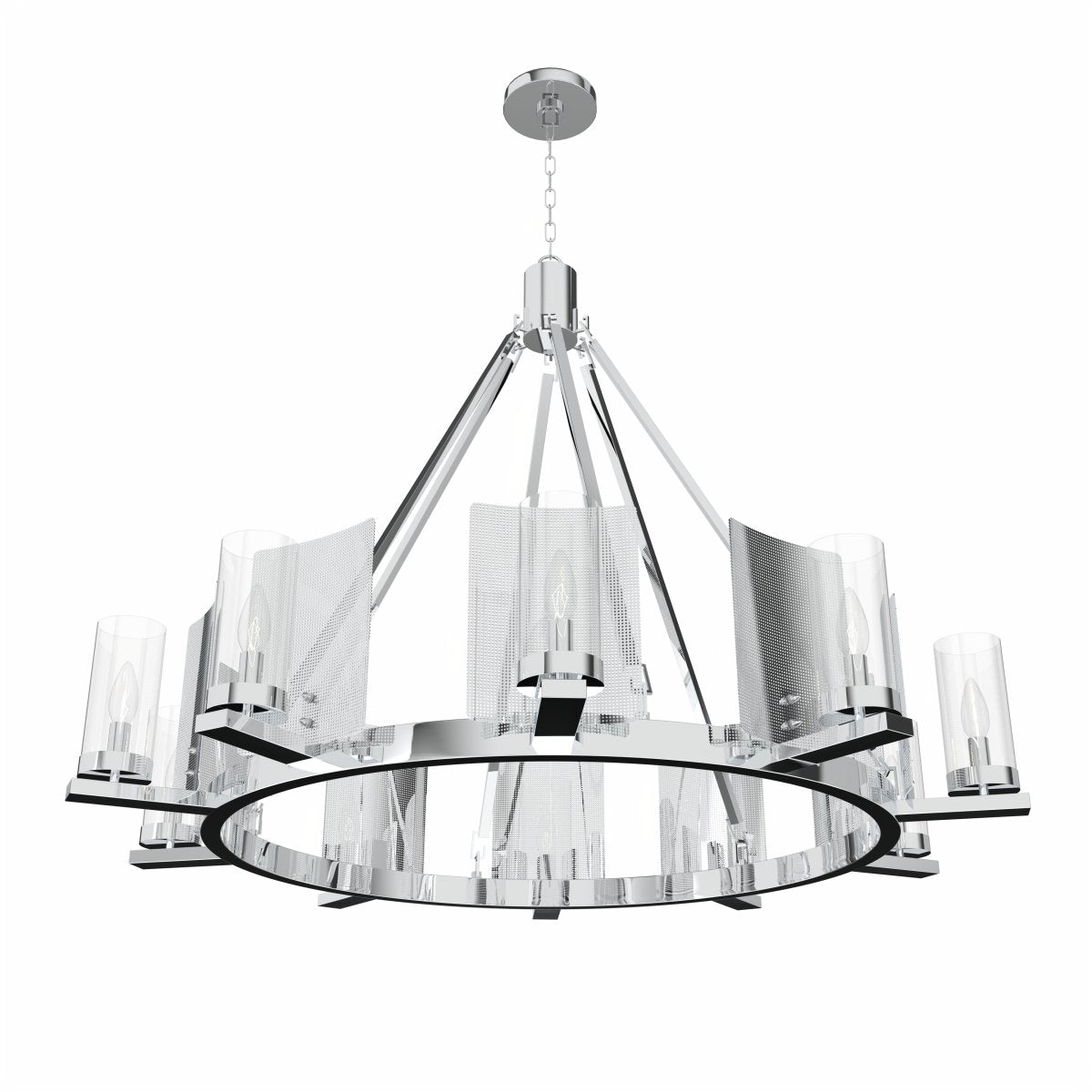 12-Light Chrome Chandelier Ceiling Fixture with Clear Glass Shades - 50