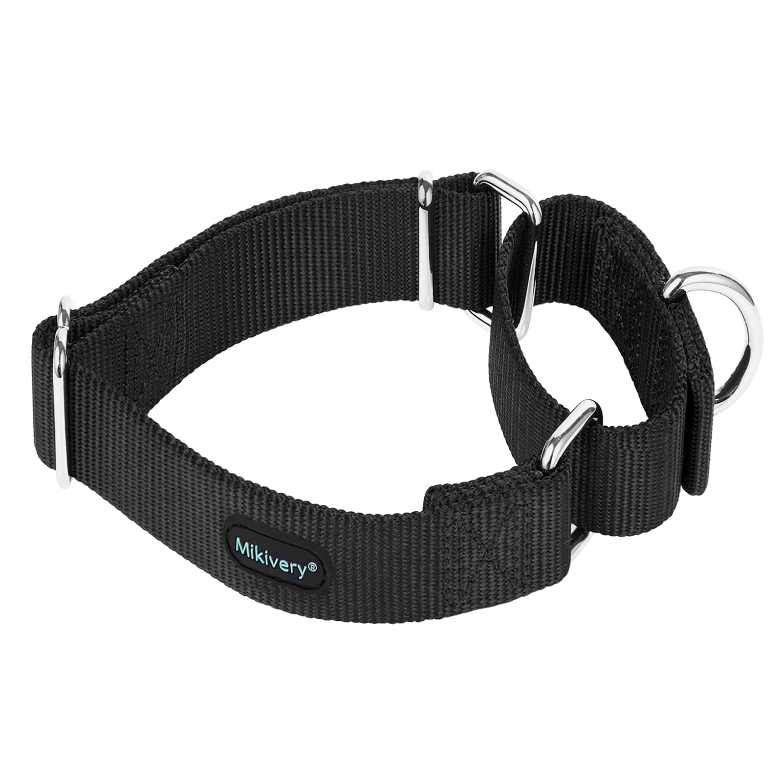 Mikivery Martingale Dog Collar - Adjustable Nylon Training Collar with Safety Metal Buckle for Small, Medium & Large Dogs - Comfortable & Durable (Black, Large) for Walking, Training & Everyday Use