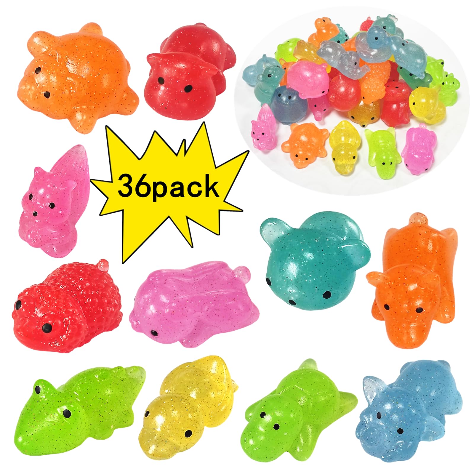 36-Piece Mochi Squishy Animal Toys for Kids - Stress Relief Sensory Fidget Toys, Party Favors, Classroom Prizes & Goodie Bag Fillers - Perfect for Birthday Parties, School Rewards & Relaxation Playtime