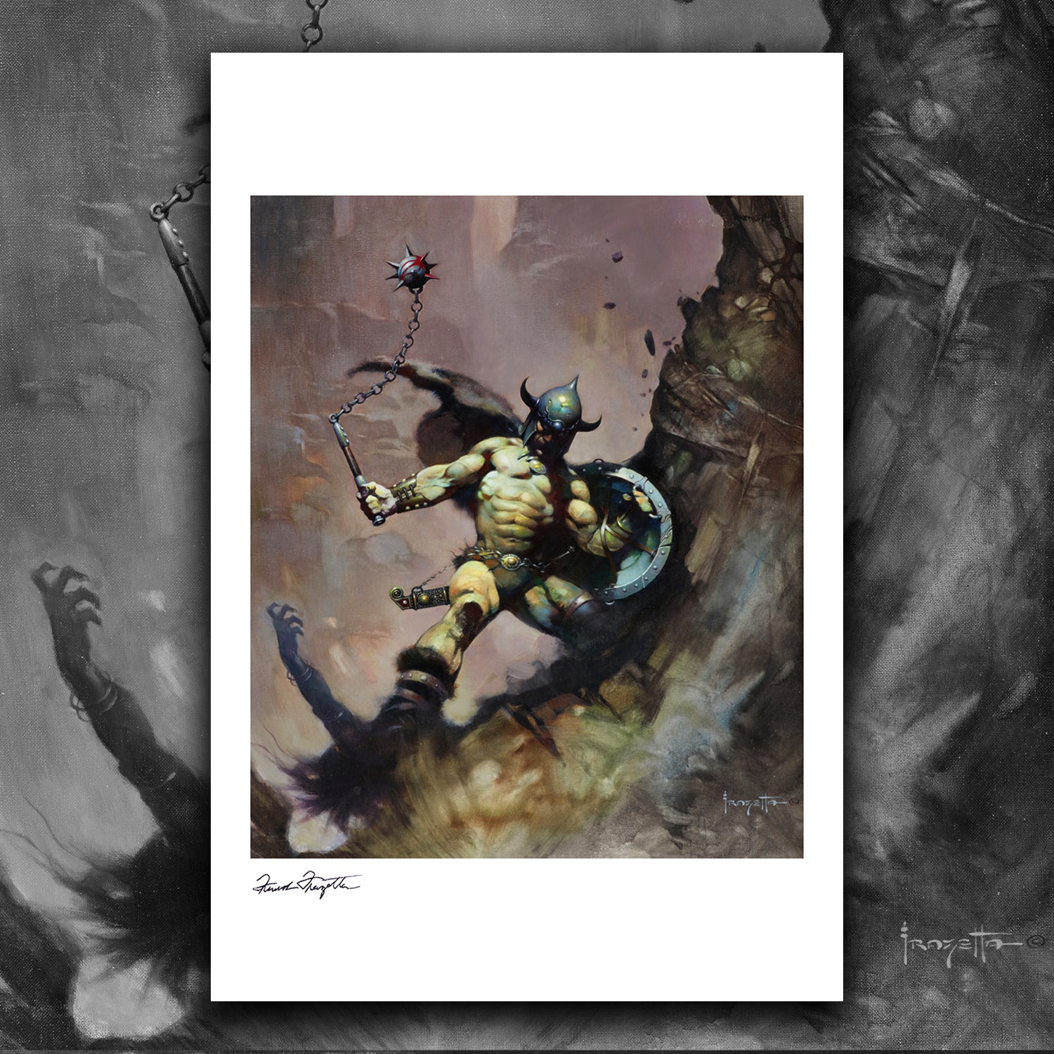 Warrior Ball and Chain Giclée Art Print - Medieval Fantasy Wall Decor for Home, Office & Gaming Room | Unique Gift for History & Mythology Lovers